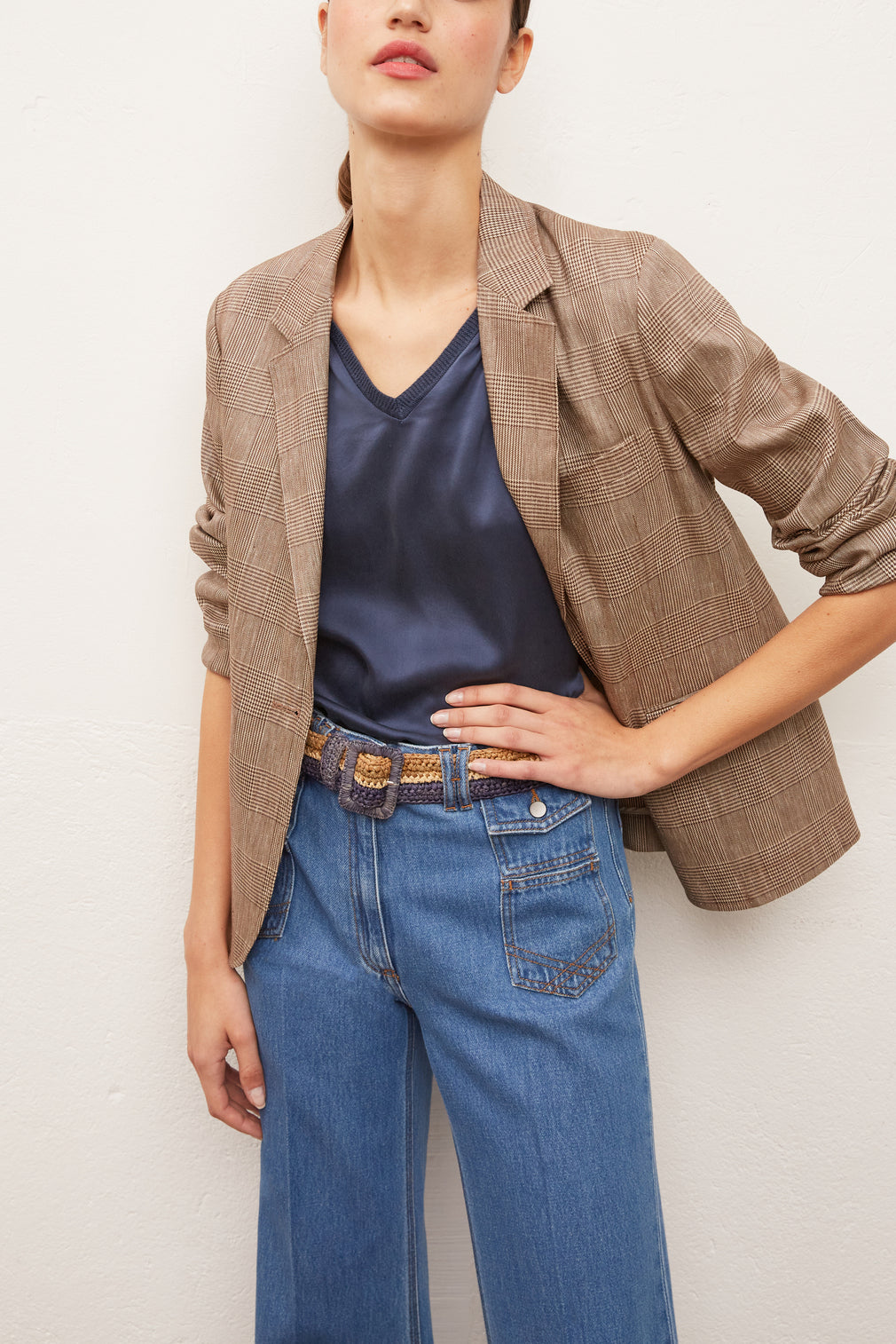 ALEXA - Veste de tailleur en lin imprimé prince de galles Faume - seconde main