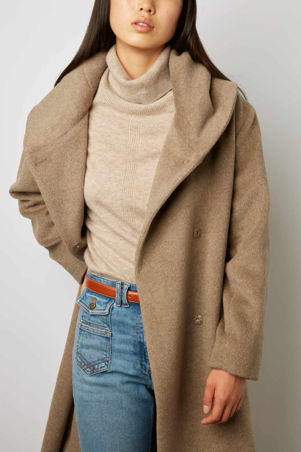 Manteau col châle en laine vierge et angora - SEMRA Faume - seconde main