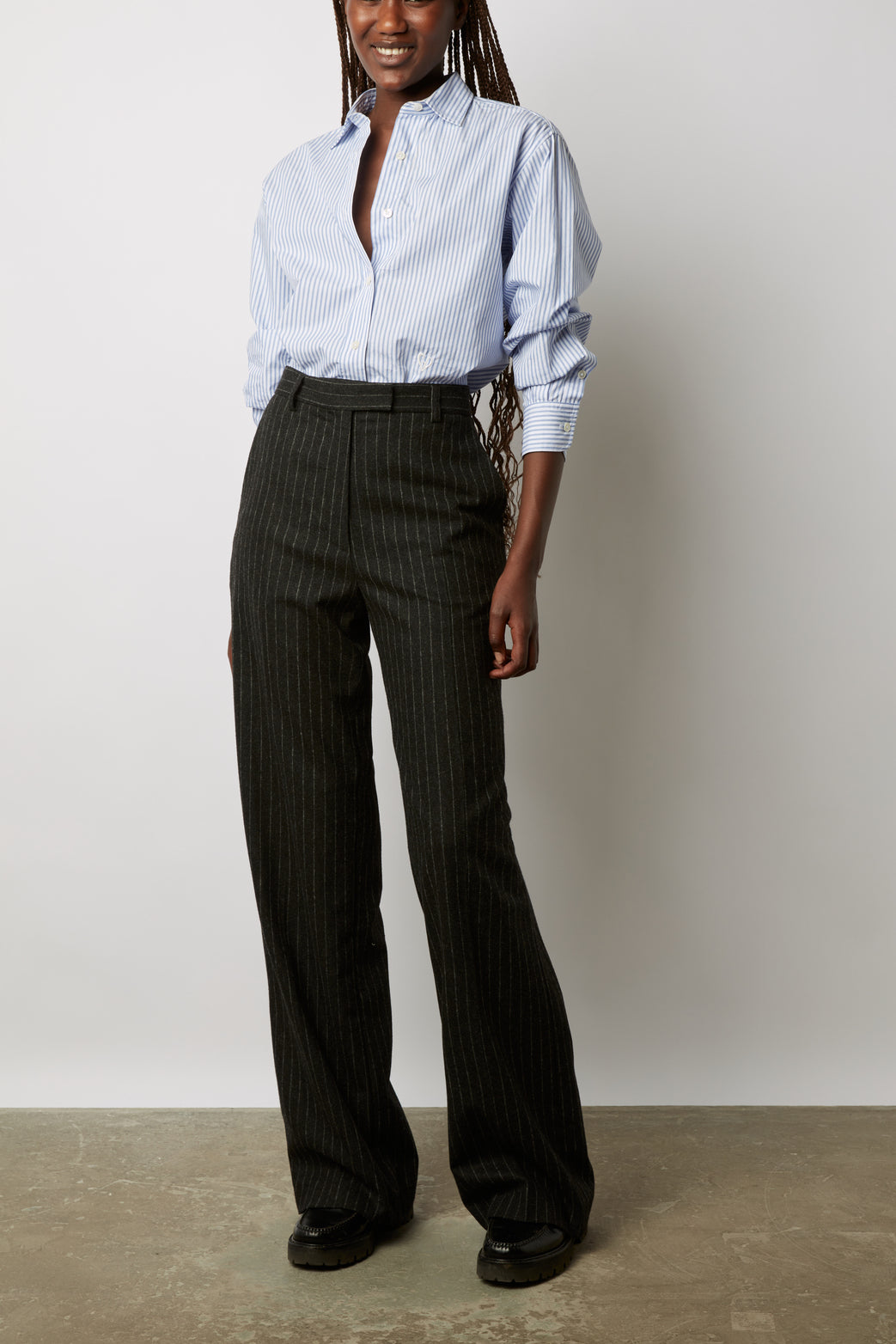 Pantalon large en flanelle rayée - DALI Faume - seconde main