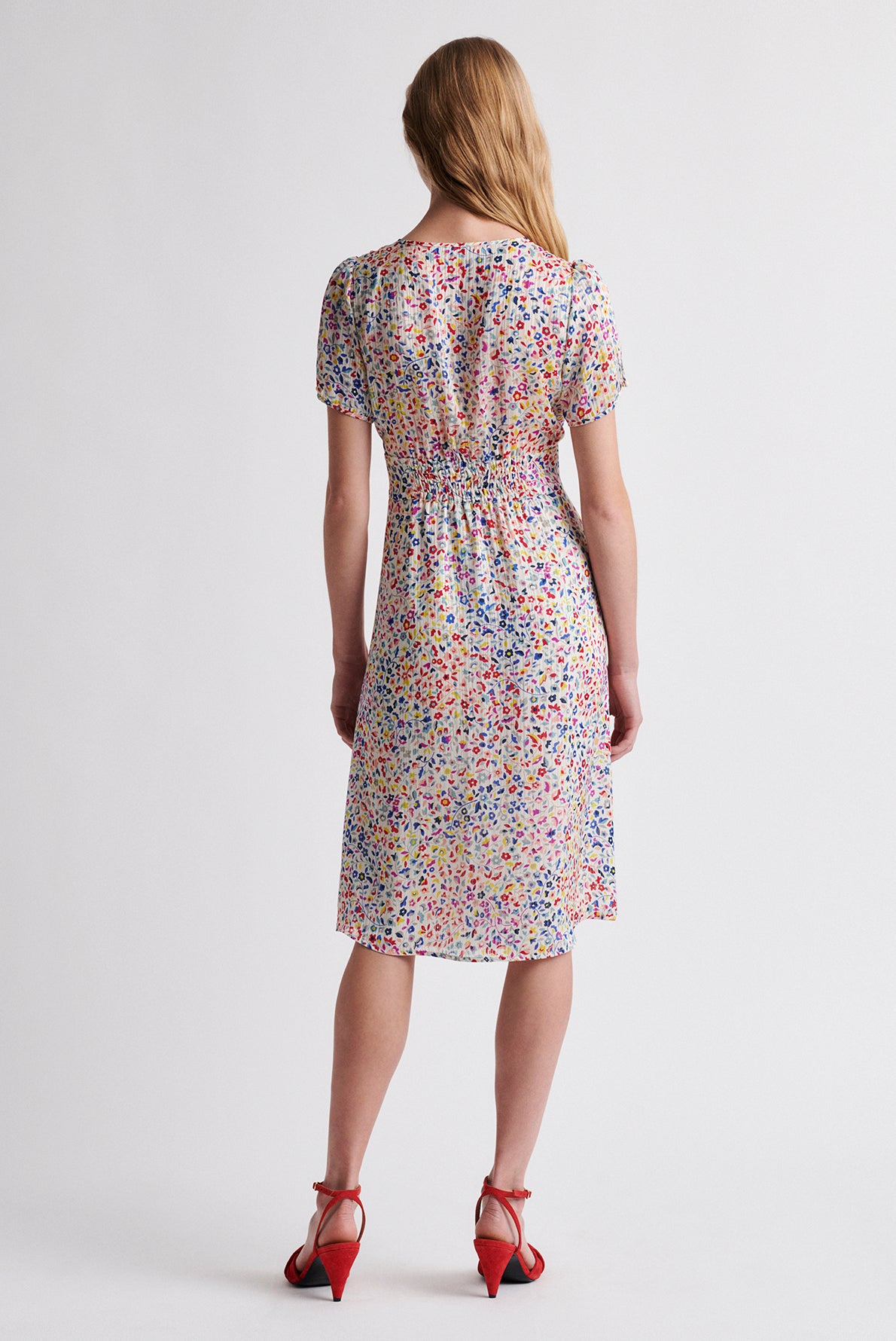 SALVINA - Robe courte ceinturée à imprimé floral Faume - seconde main