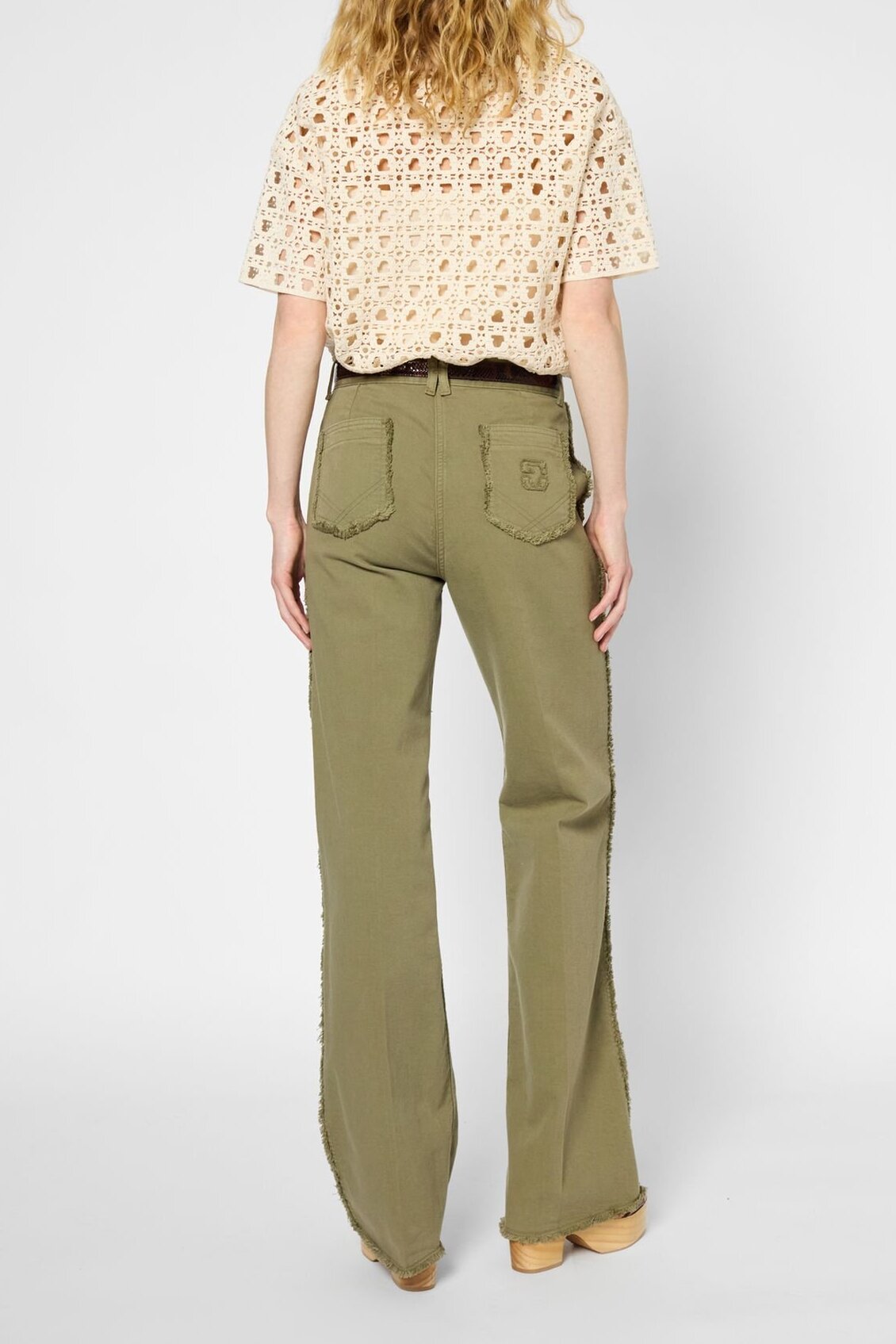 Jean flare kaki à franges - ANNA Faume - seconde main