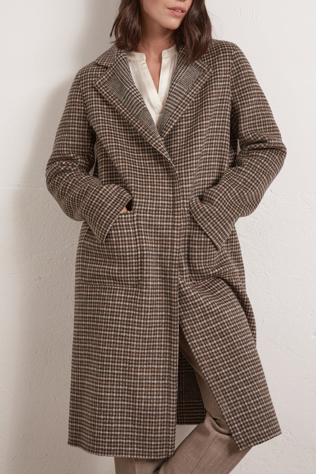 Saly - Manteau en laine pied-de-poule réversible Faume - seconde main
