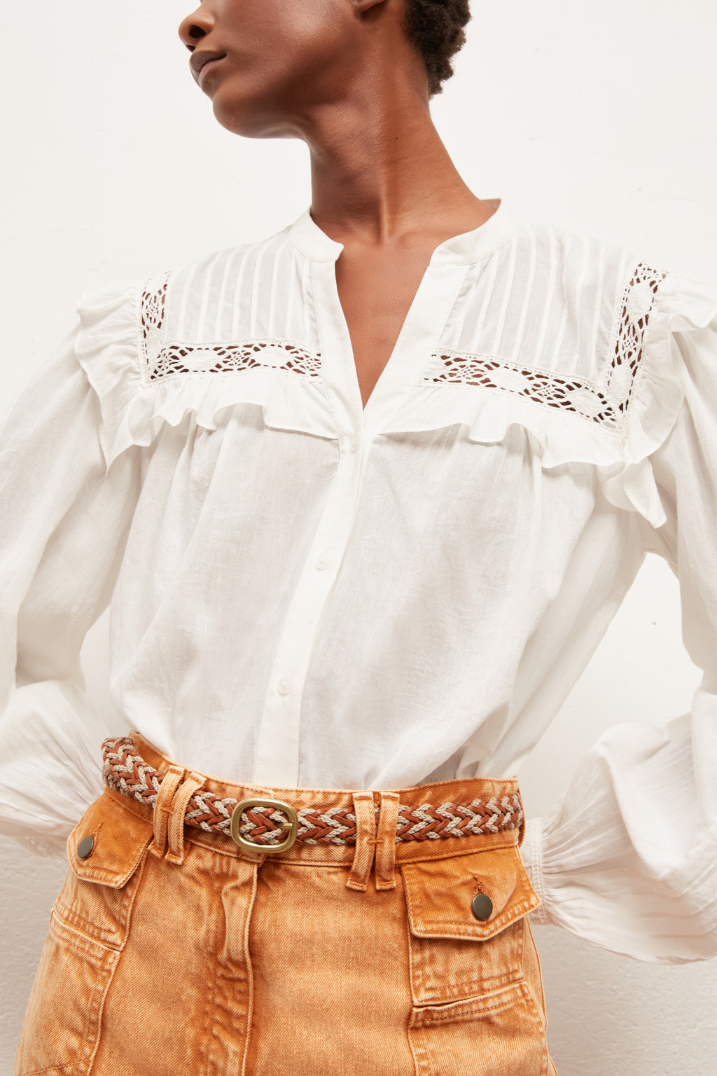 NEVA - Blouse volantée en voile de coton brodé Faume - seconde main