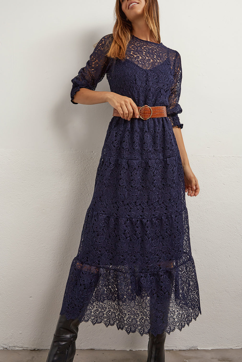 SVEVA - Robe longue en dentelle Faume - seconde main