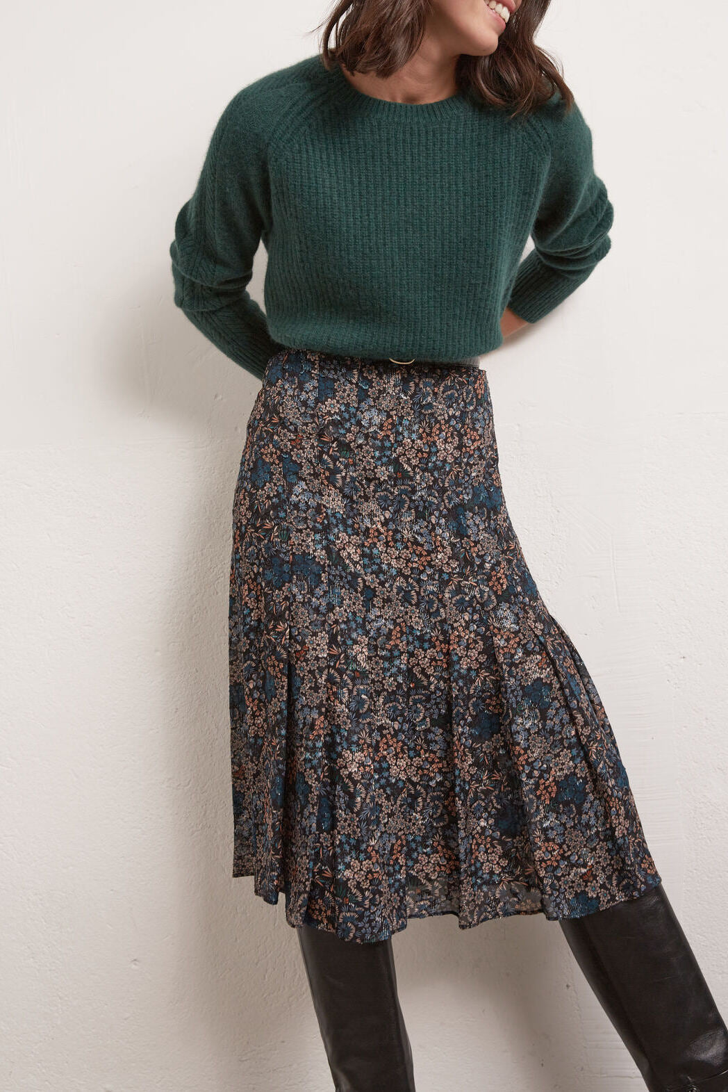 Melissa - Jupe midi imprimée avec Lurex et plis Faume - seconde main