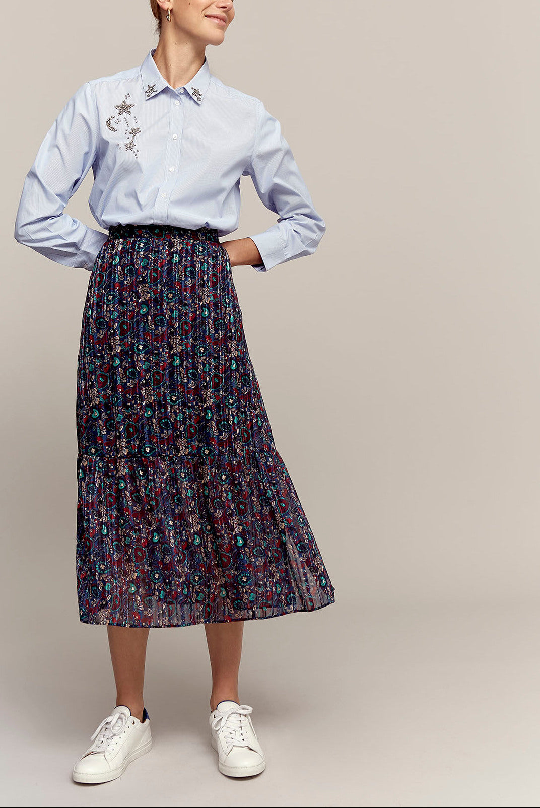 TERRY - Jupe longue en mousseline imprimée et Lurex Faume - seconde main