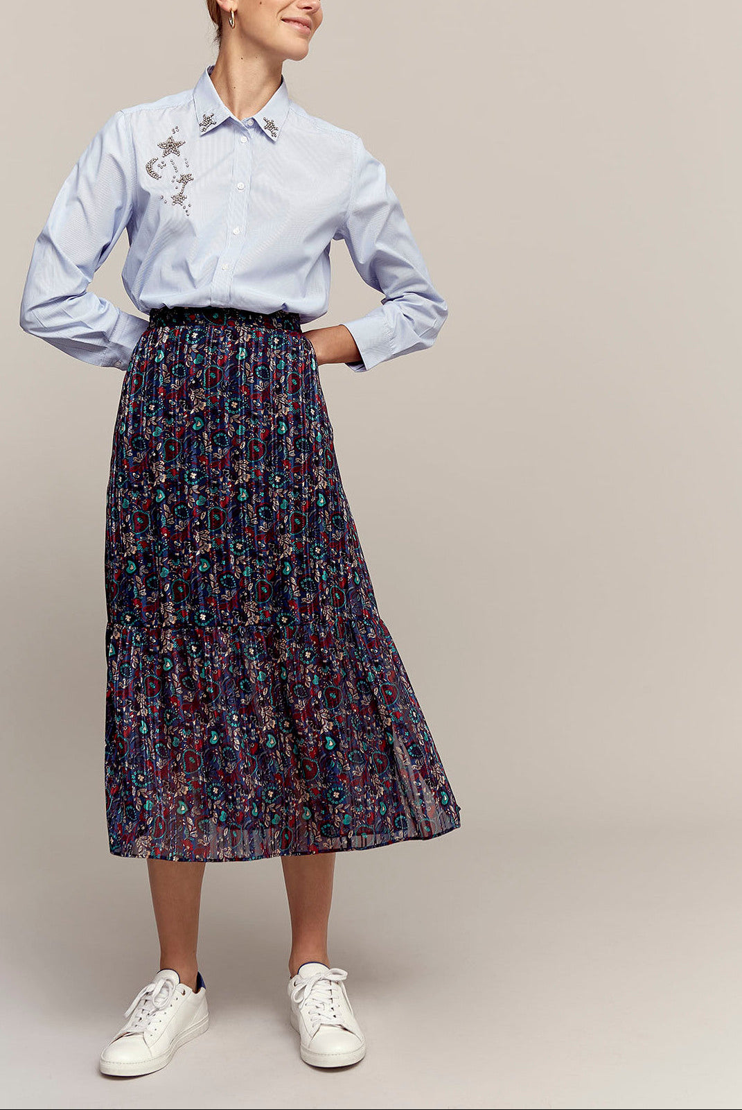 TERRY - Jupe longue en mousseline imprimée et Lurex Faume - seconde main