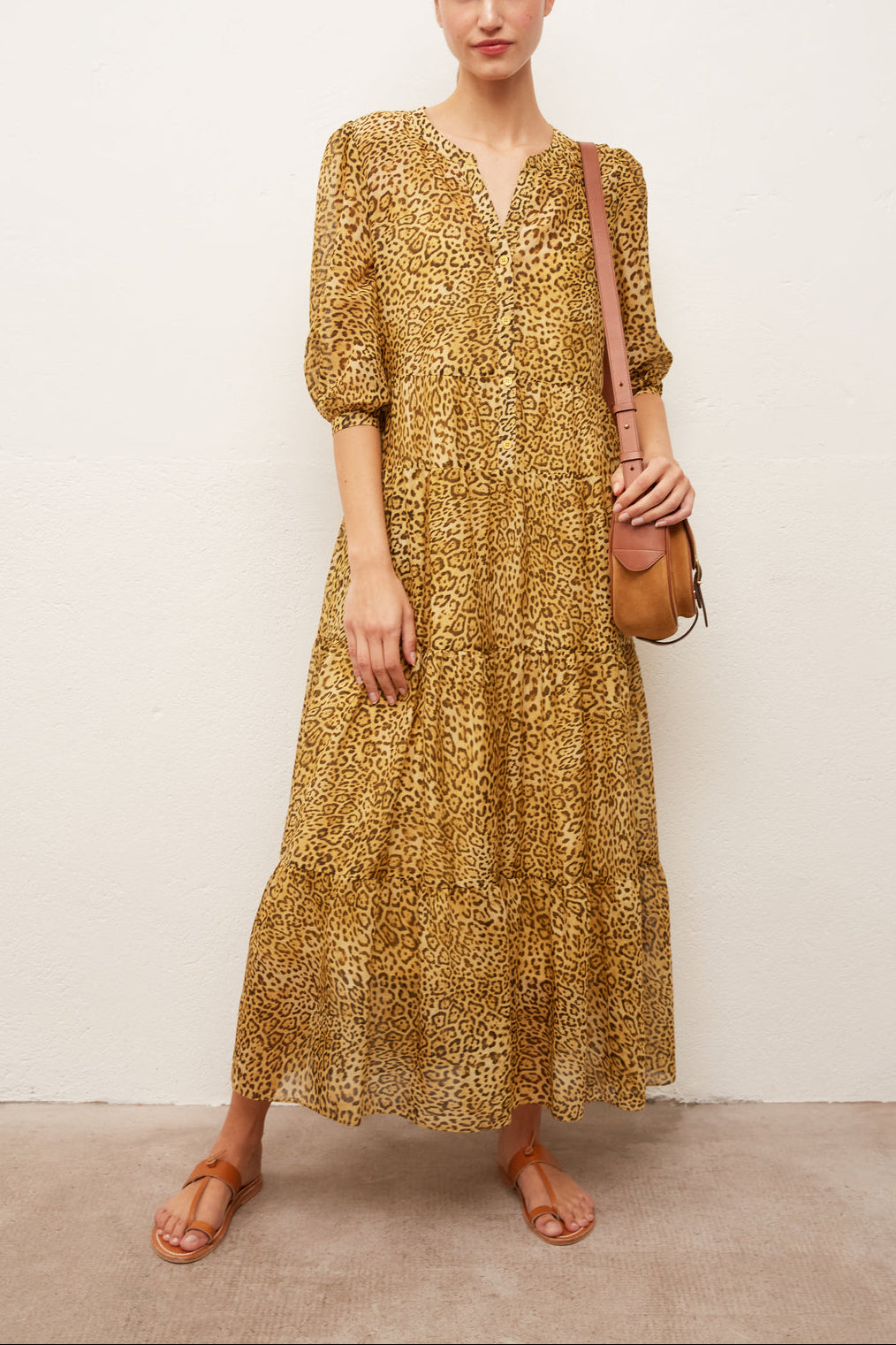 SAO - Robe longue à imprimé animalier en coton et soie Faume - seconde main