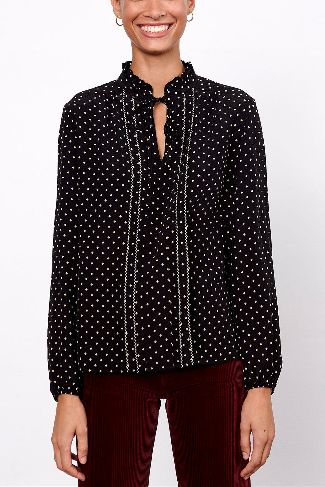 MOANA - Blouse avec mini-losanges en soie Faume - seconde main