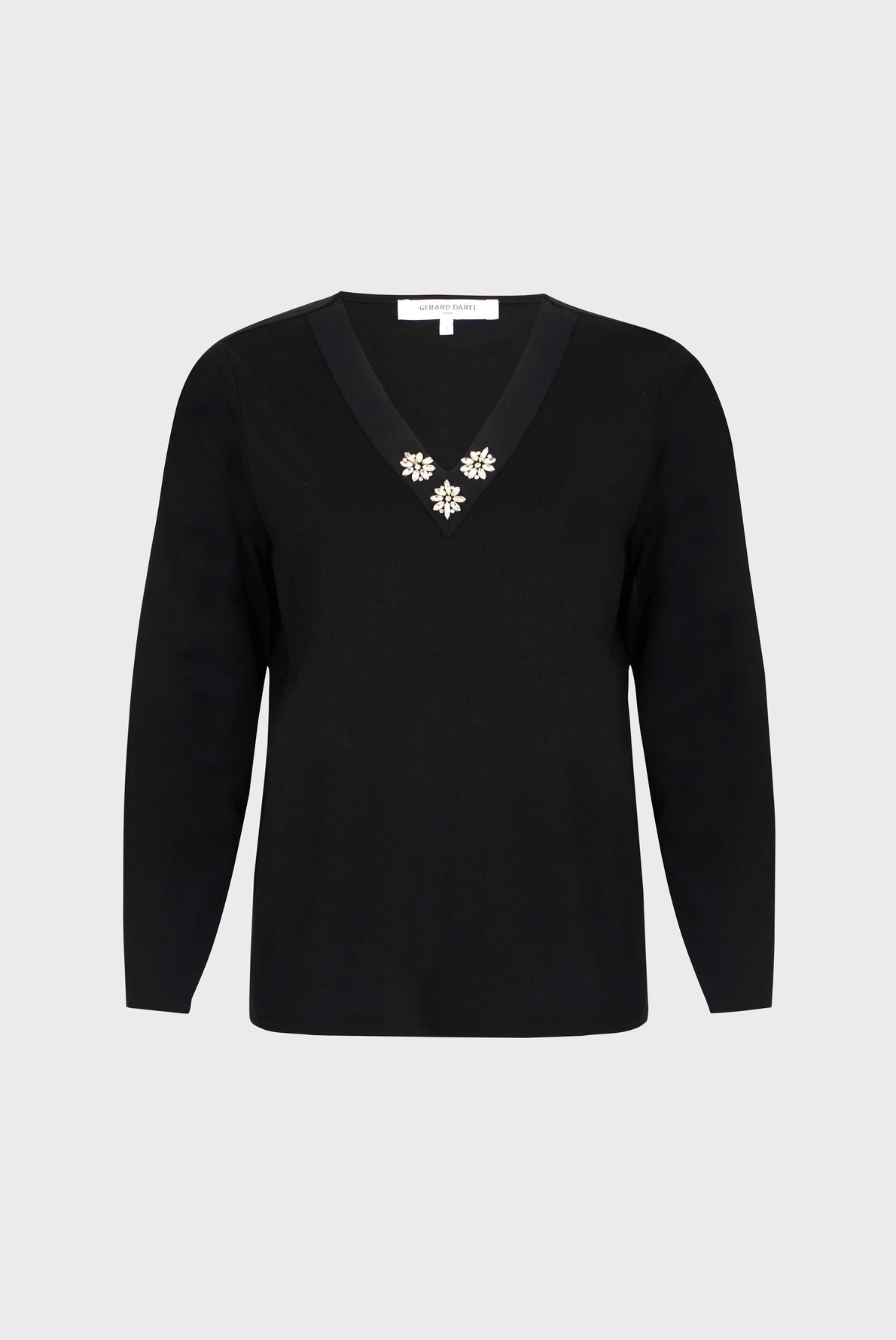 T-shirt uni au col V décoré de diamants - ARIELLE Faume - seconde main