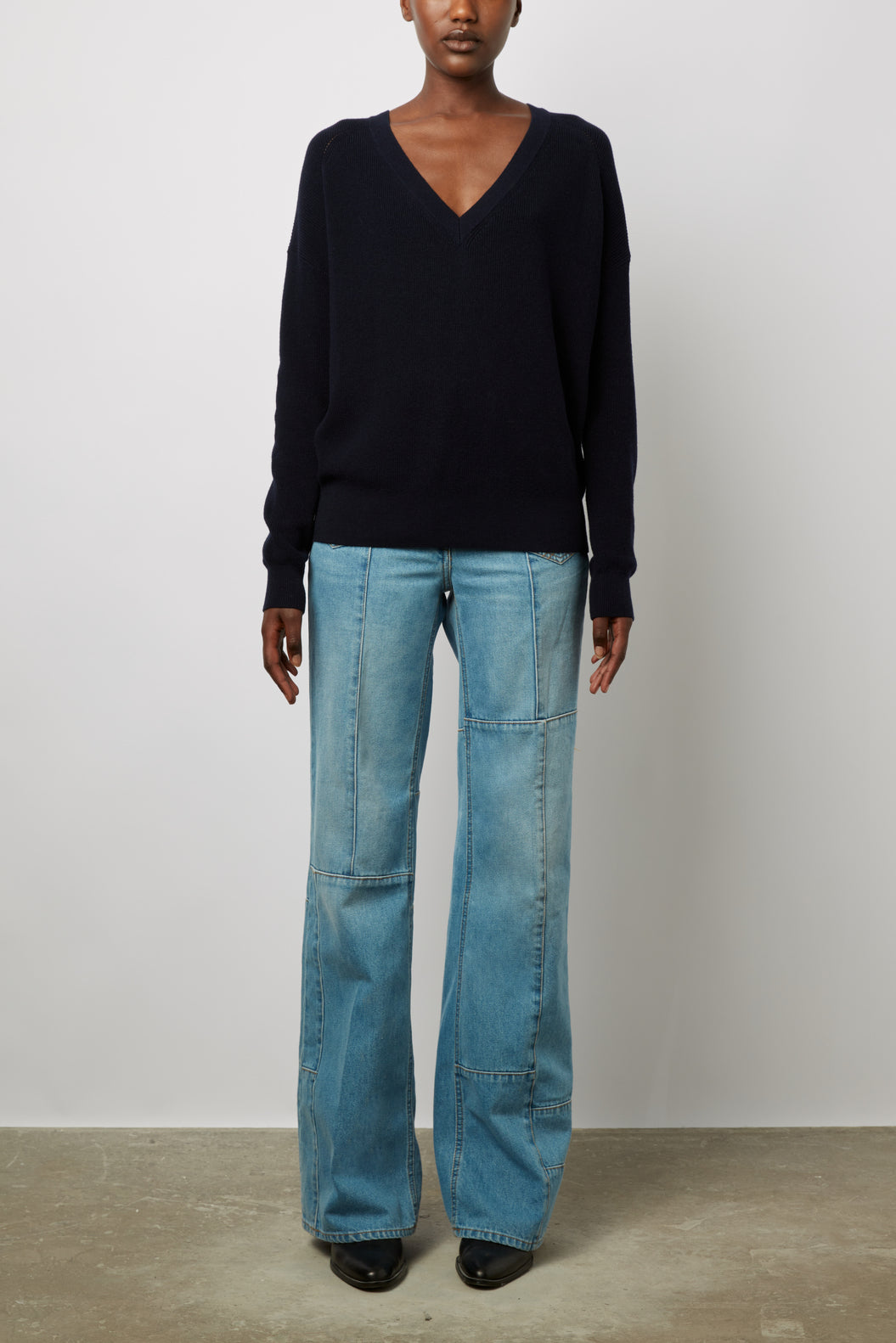 Pull V en laine et coton à fines côtes - LAURANNA Faume - seconde main