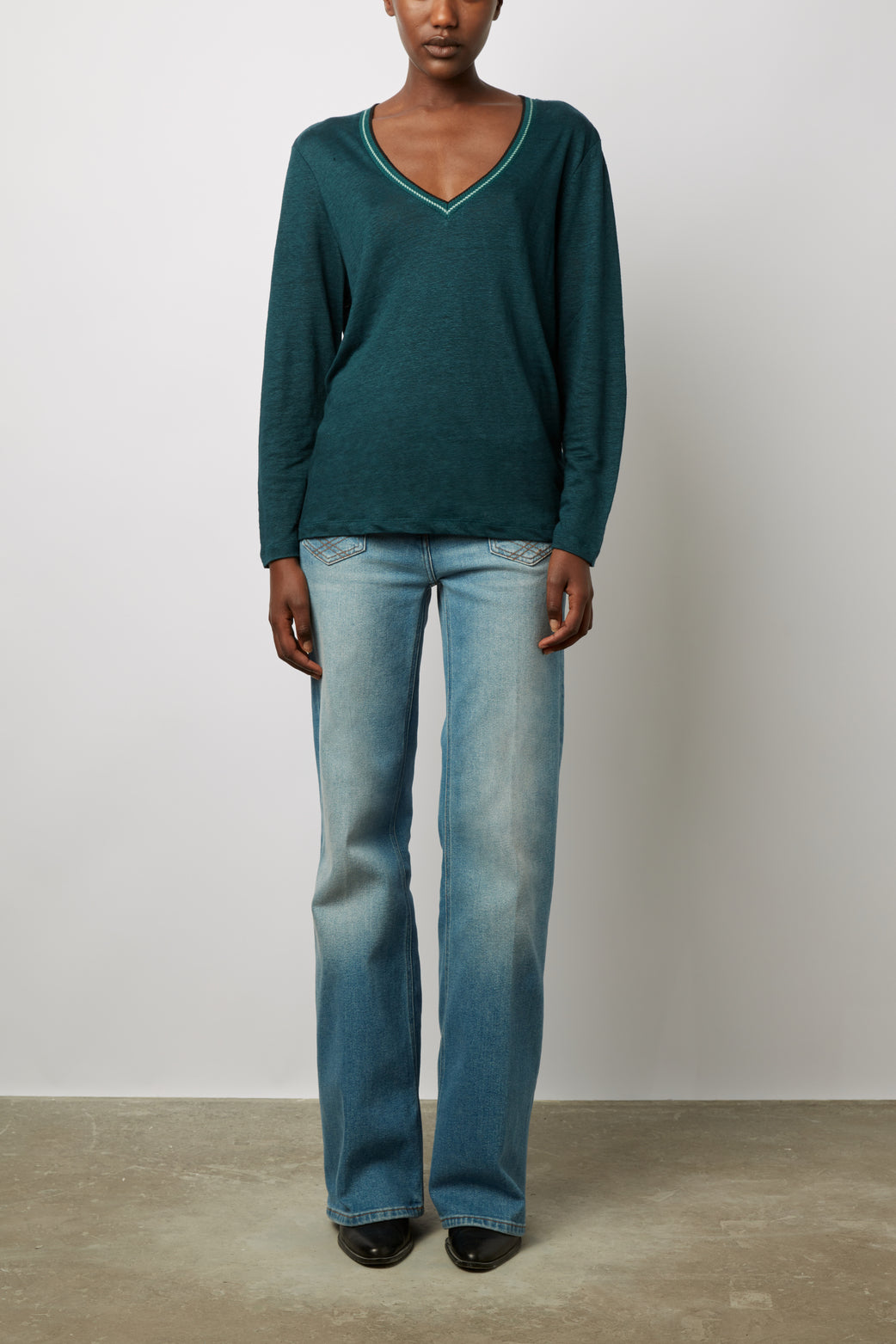 T-shirt en lin col V fantaisie - ADDIE Faume - seconde main