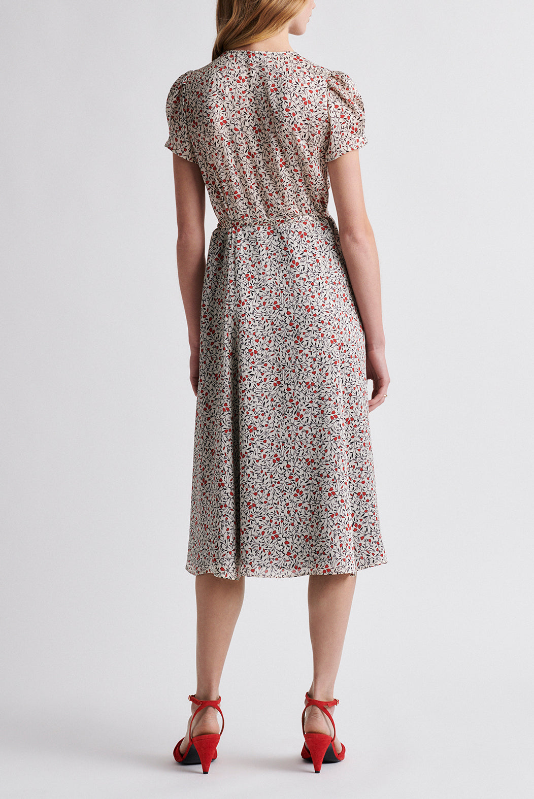 SARA - Robe portefeuille à imprimé floral Faume - seconde main