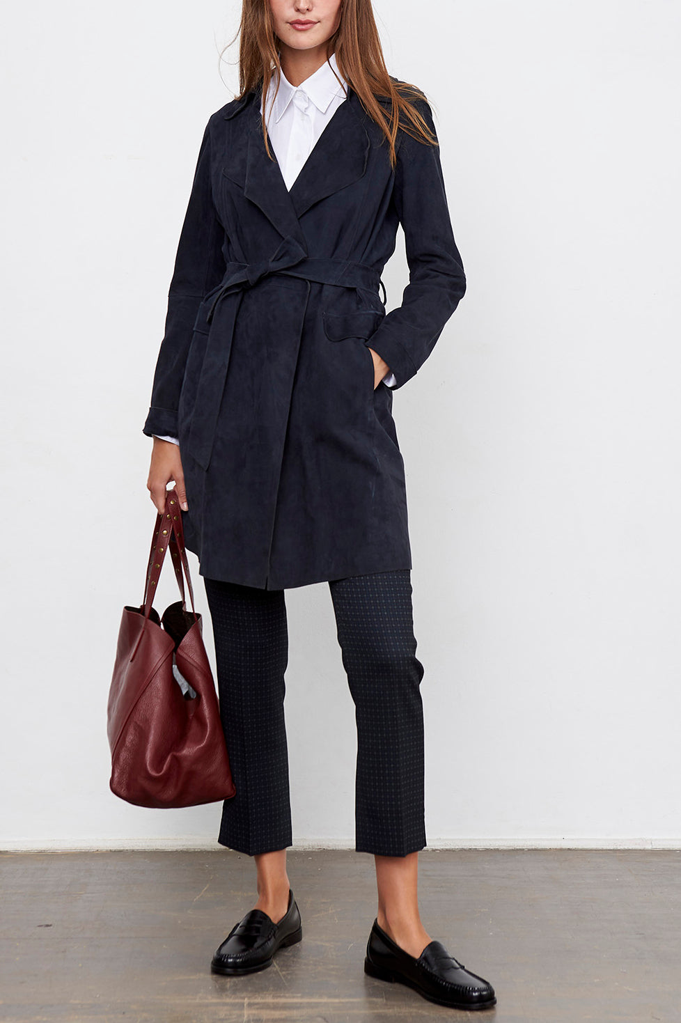 OLWENN - Manteau ceinturé en cuir Faume - seconde main