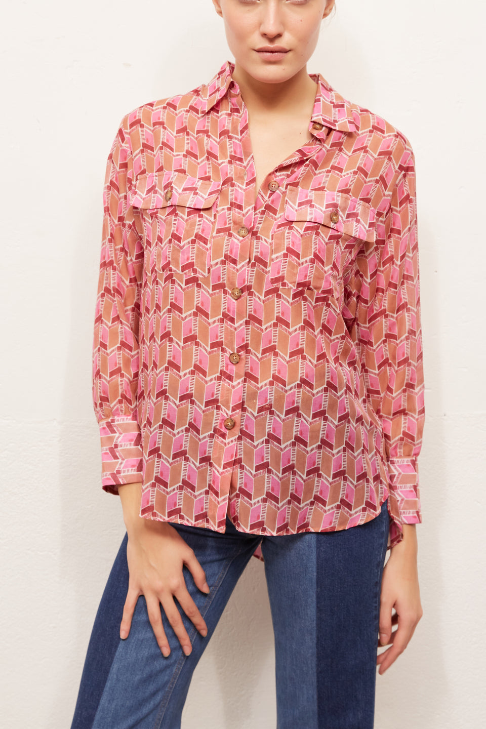 NAIS - chemise imprimée en coton et soie Faume - seconde main