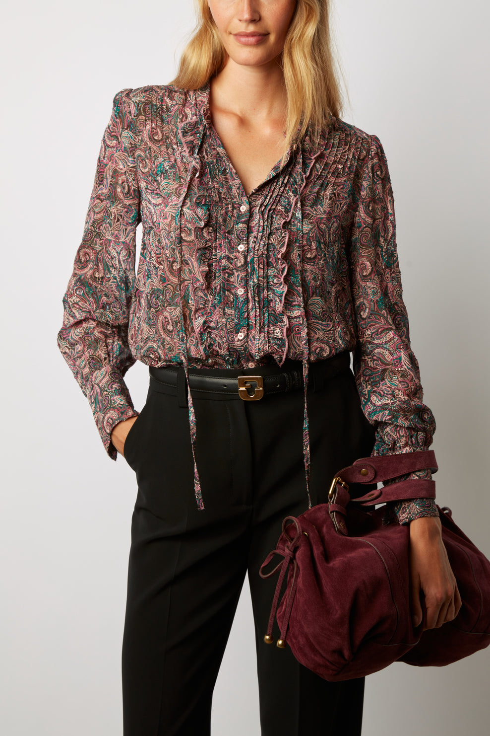 Chemise en mousseline à jabot imprimé cachemire - CLEO Faume - seconde main