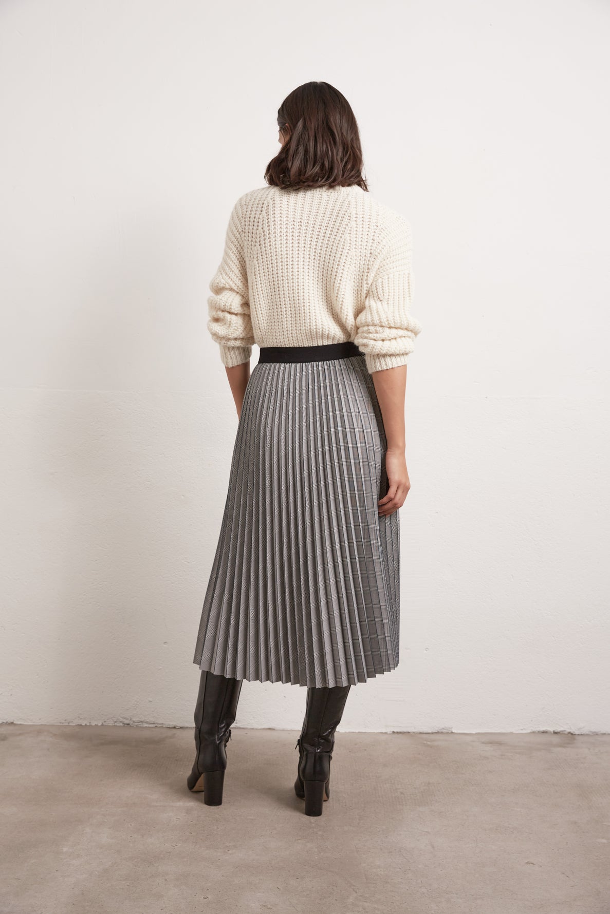 MYRTILLE - Jupe plissée midi prince de galles Faume - seconde main