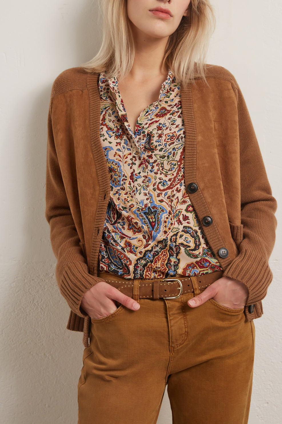 Gilet en laine mérinos mélangée effet bimatière Faume - seconde main