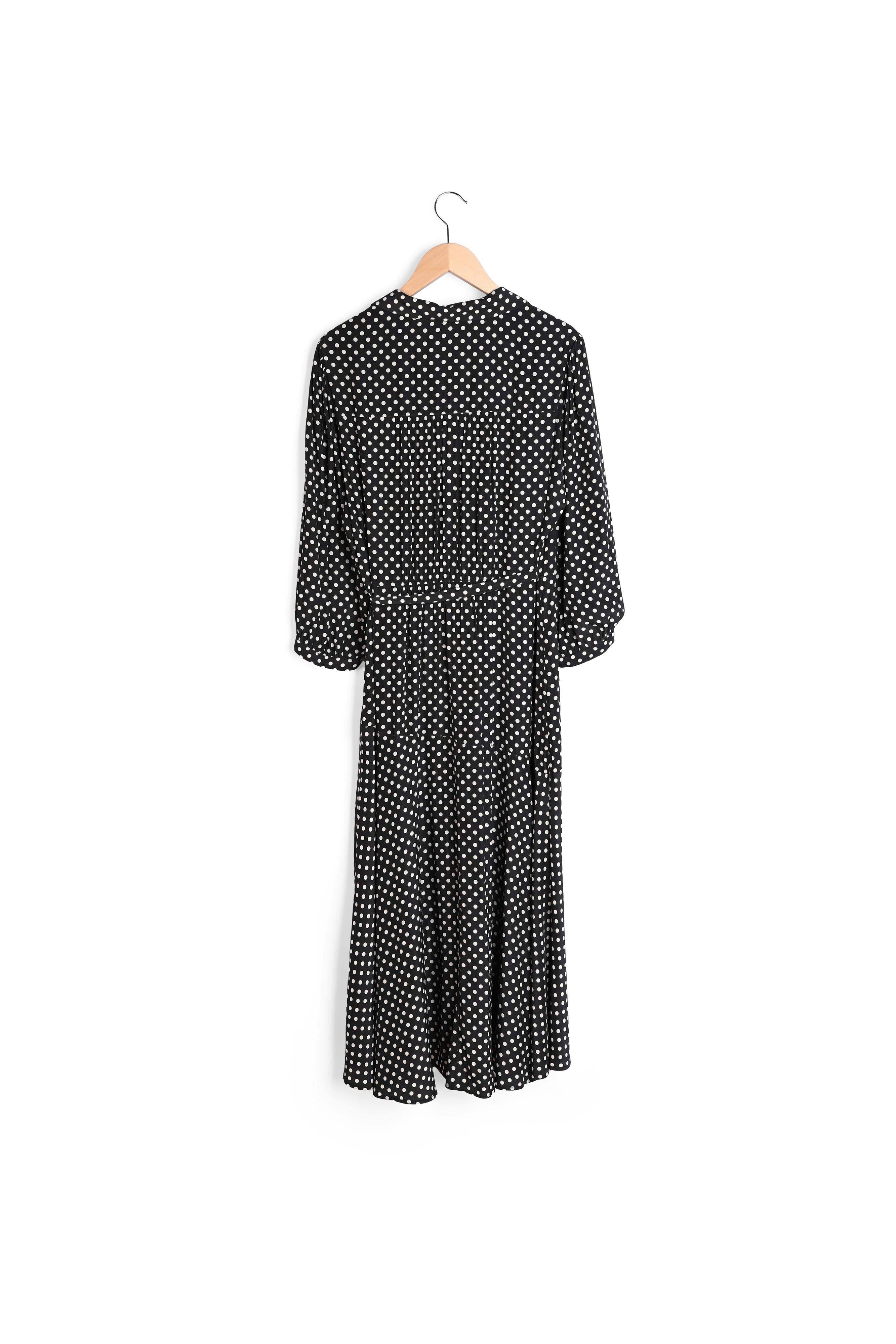SANDRA - Robe midi portefeuille à pois Faume - seconde main