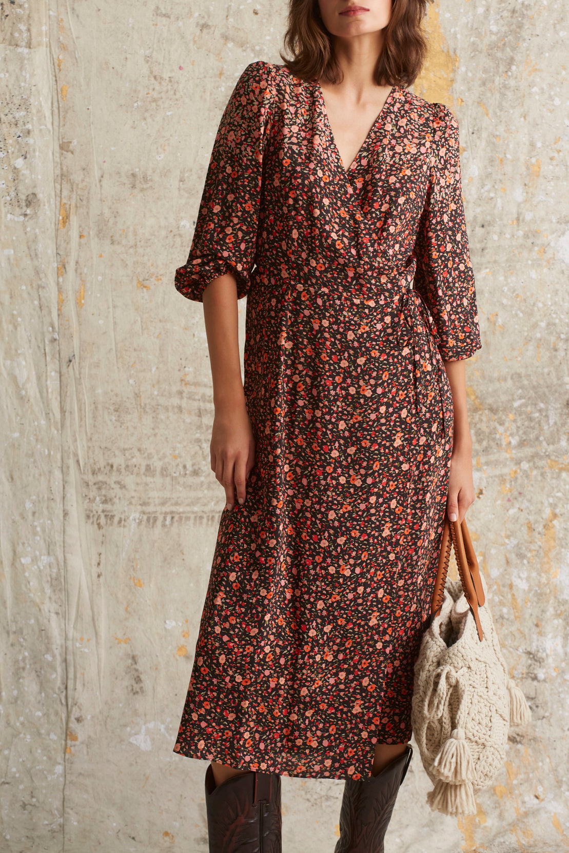 Robe portefeuille à motif fleuri coquelicot Faume - seconde main