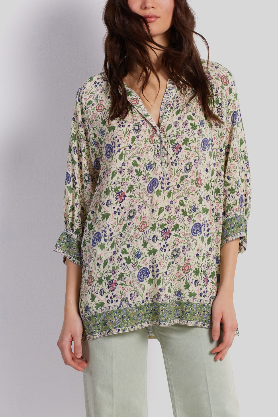 Blouse à motif et finitions contrastées - CAMELLIA Faume - seconde main