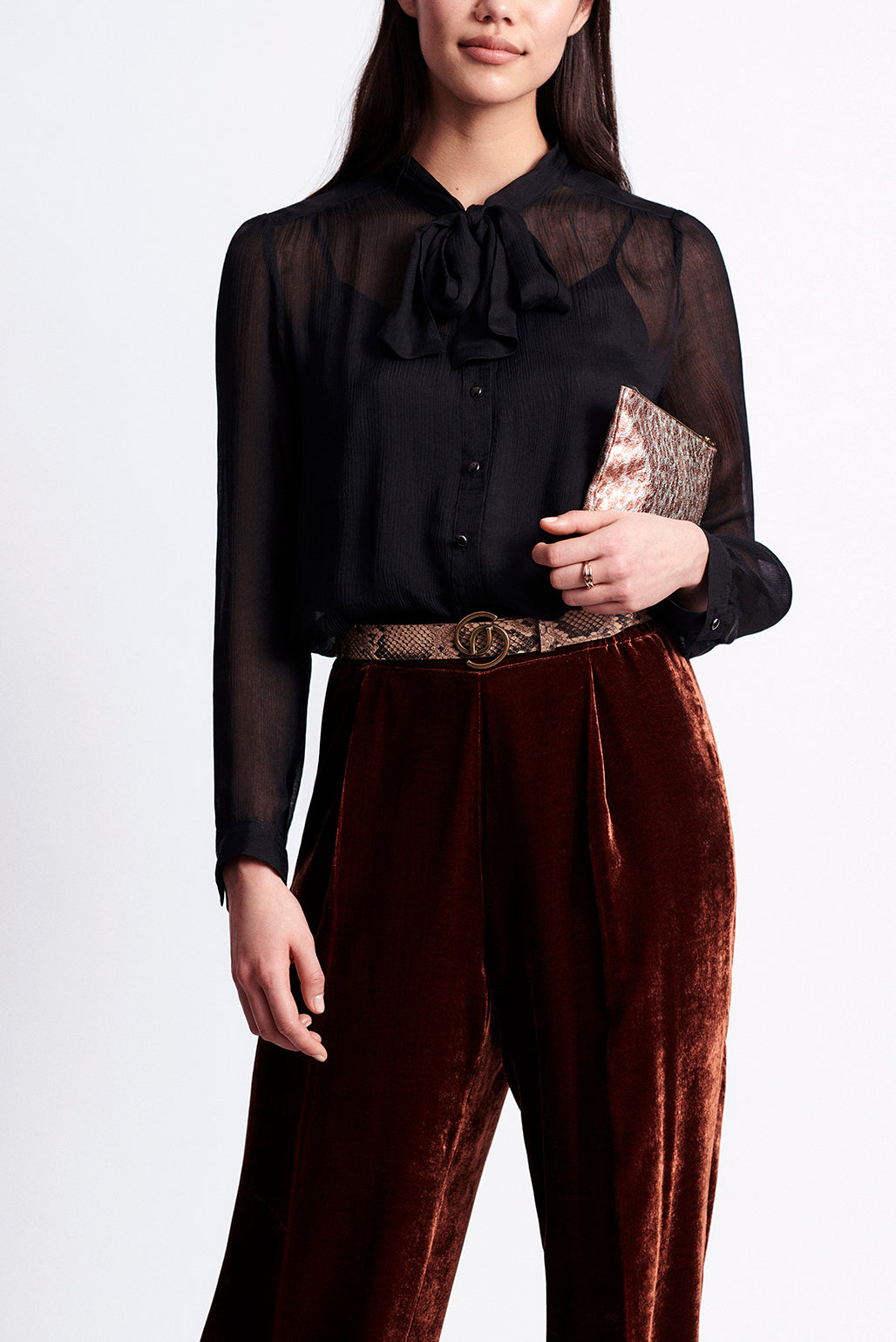 Chemisier fluide en soie à lavallière Faume - seconde main