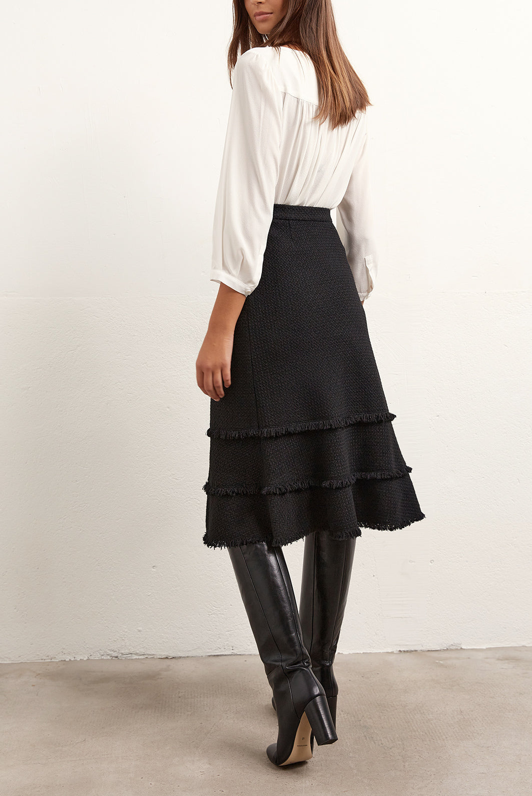 Matilda - Jupe trapèze en tweed à franges Faume - seconde main