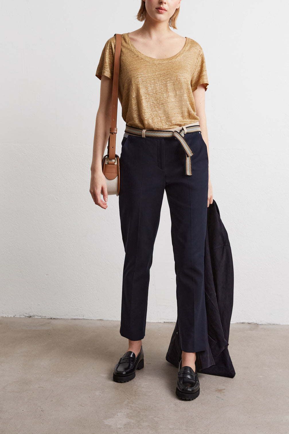 Pantalon cigarette avec ceinture contrastée - EMERY Faume - seconde main