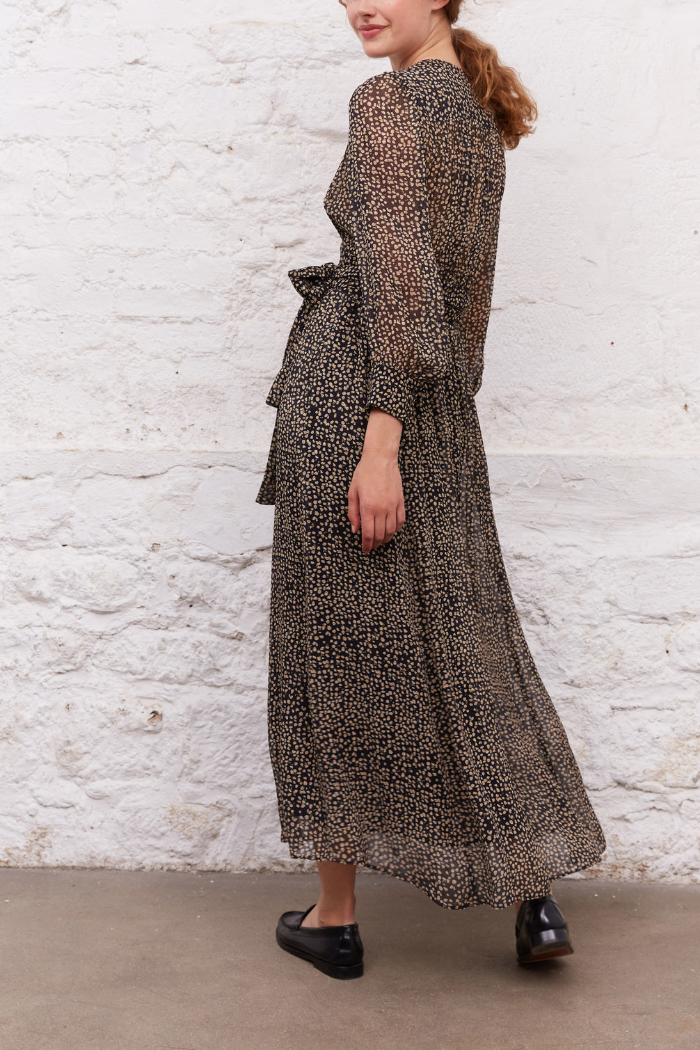 Robe longue portefeuille à motif et fils Lurex - JANE Faume - seconde main