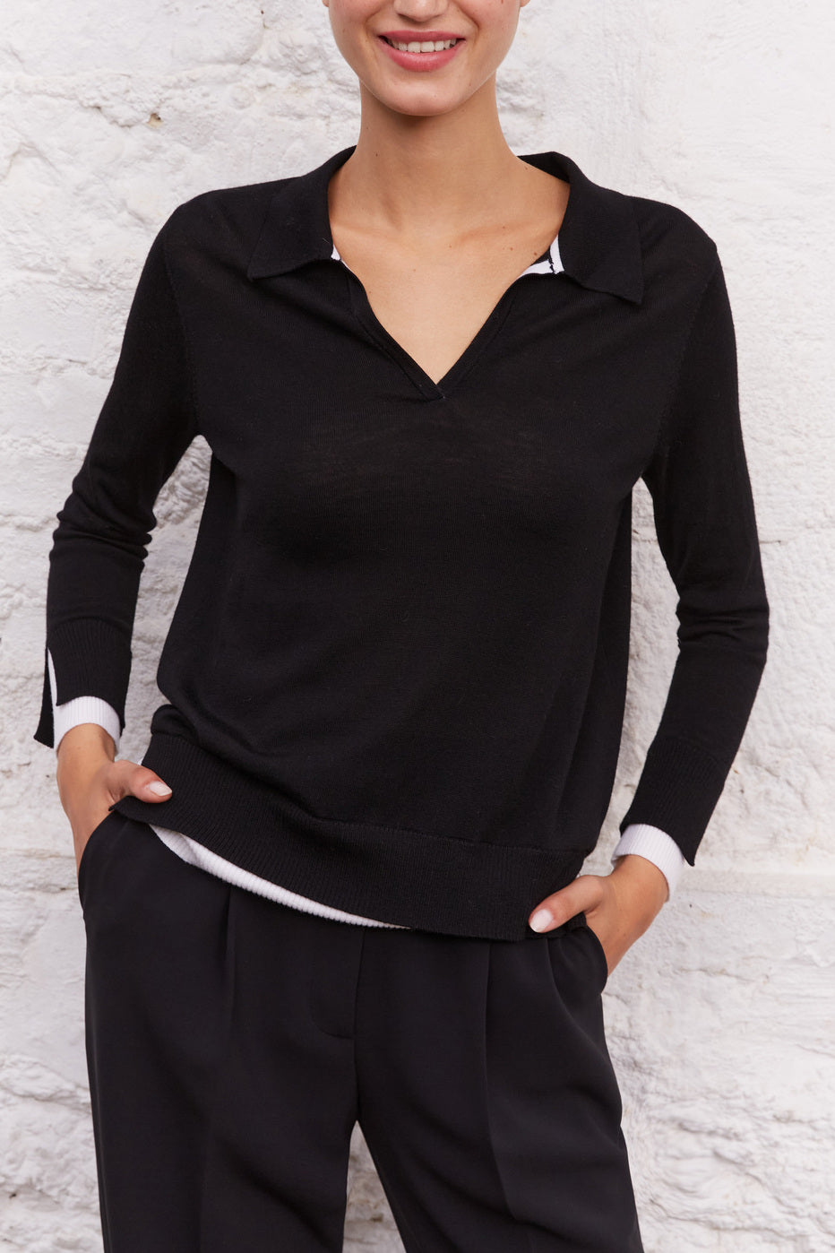 Pull col polo en laine mérinos - LIBERTY Faume - seconde main