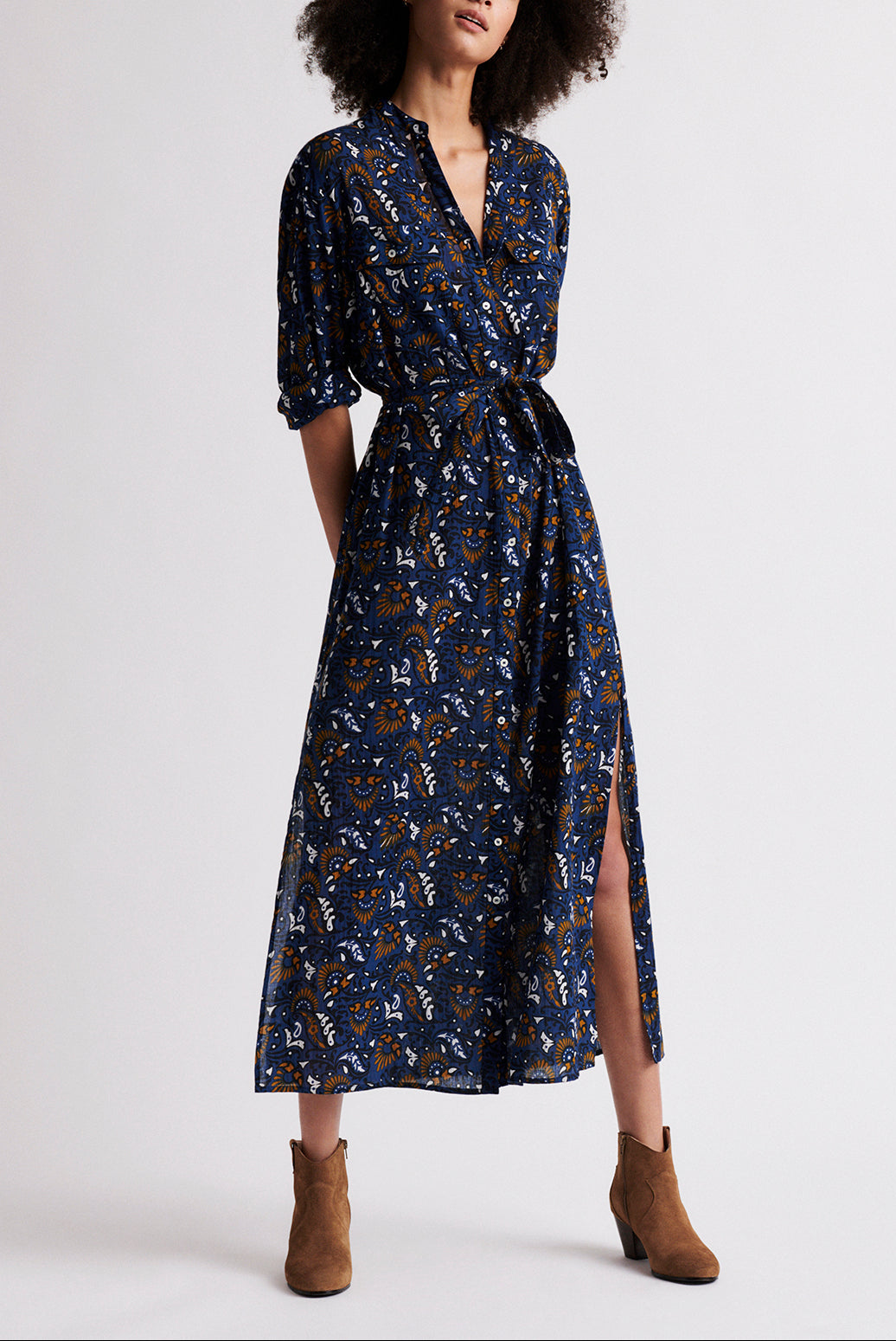 SELIA - Robe-chemise longue façon tunique en coton Faume - seconde main