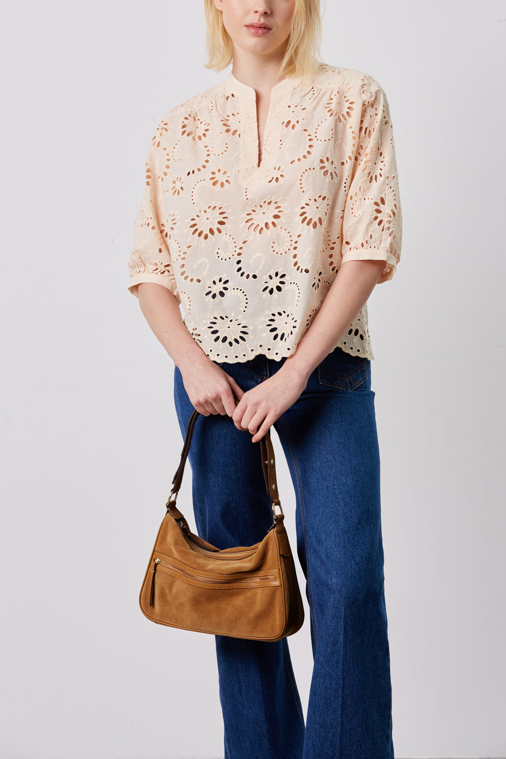 Blouse à broderie anglaise en coton - COME Faume - seconde main