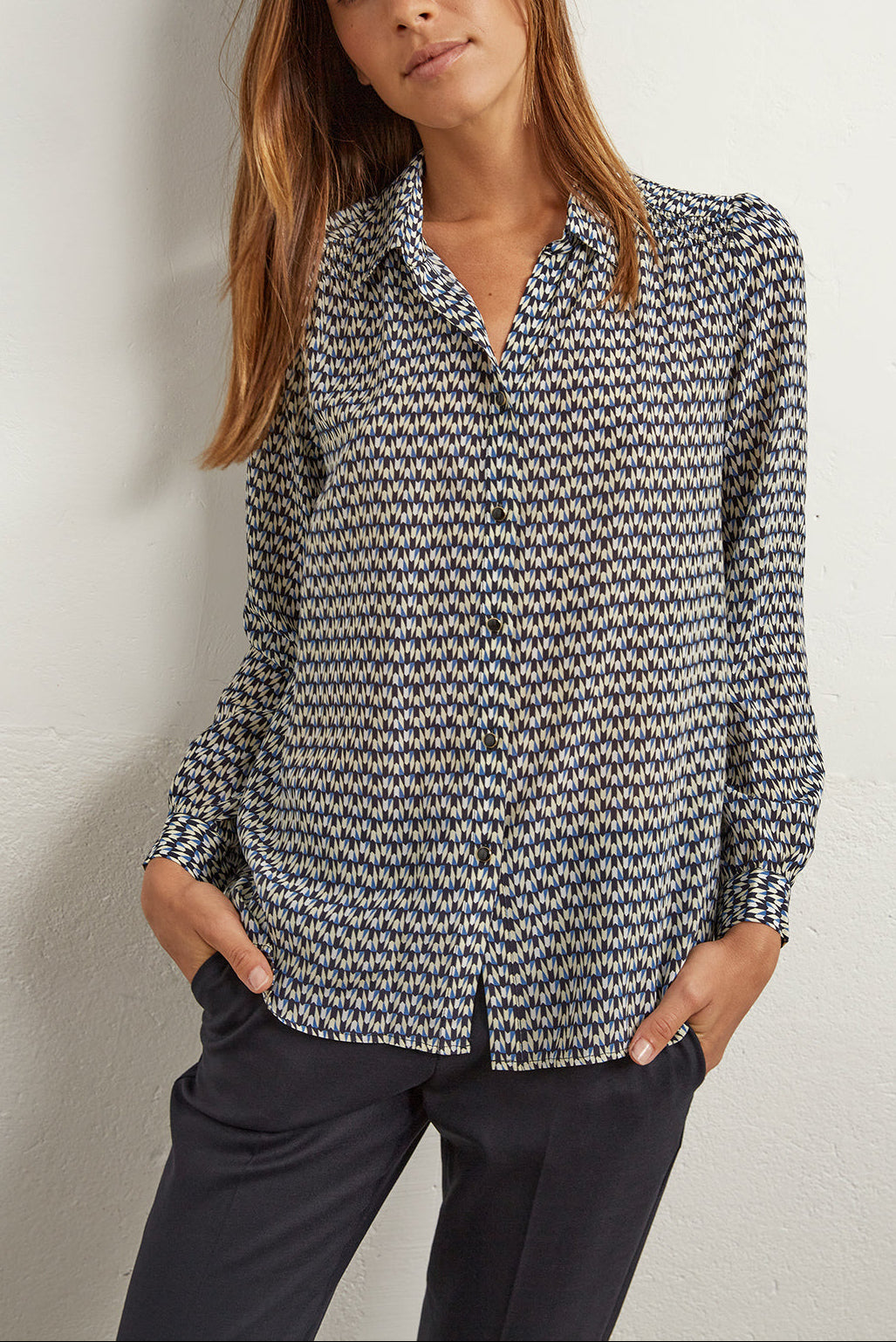 Angelica - Chemise en soie à imprimé géométrique Faume - seconde main