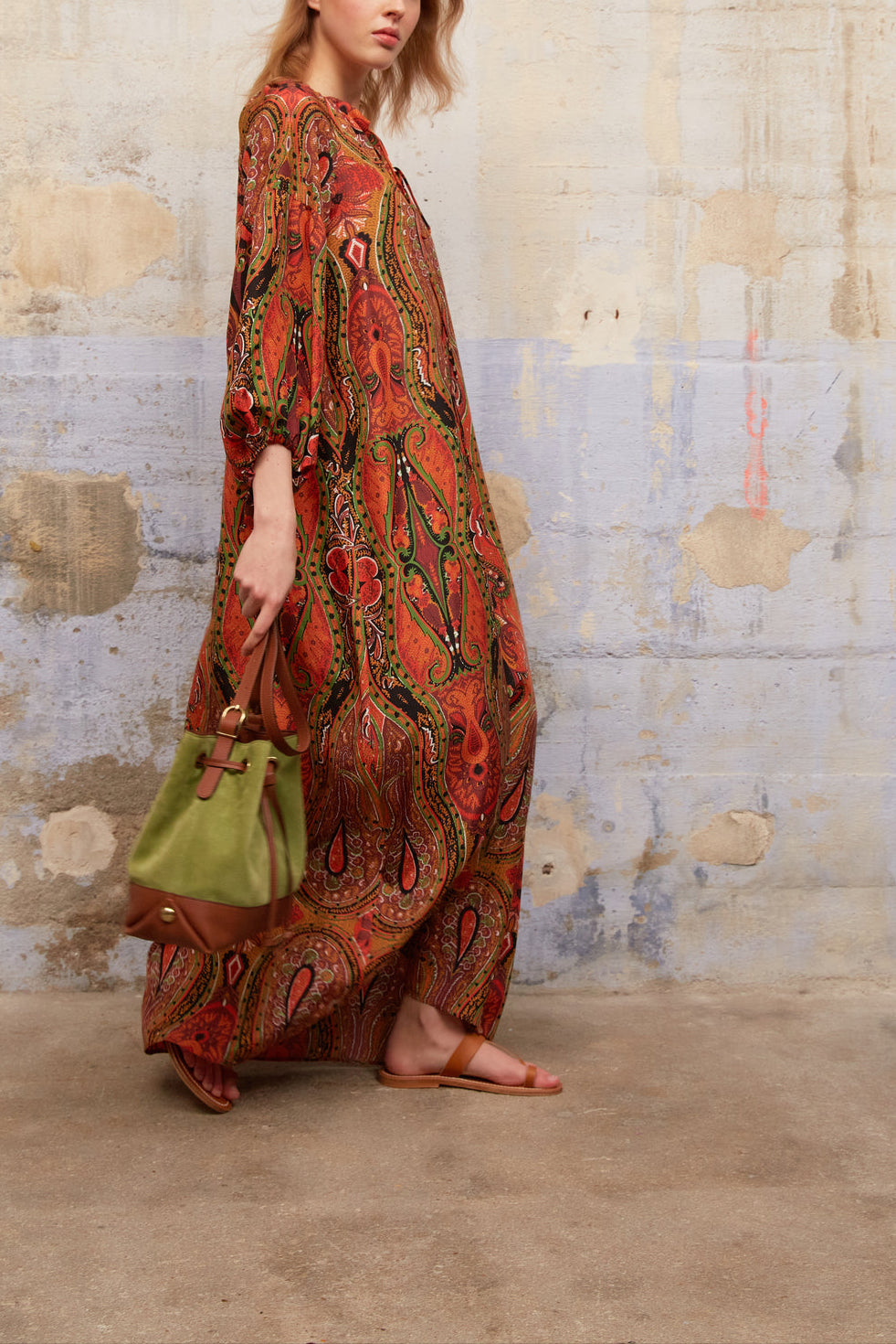 SAHANA - Robe longue en soie imprimée façon tunique Faume - seconde main