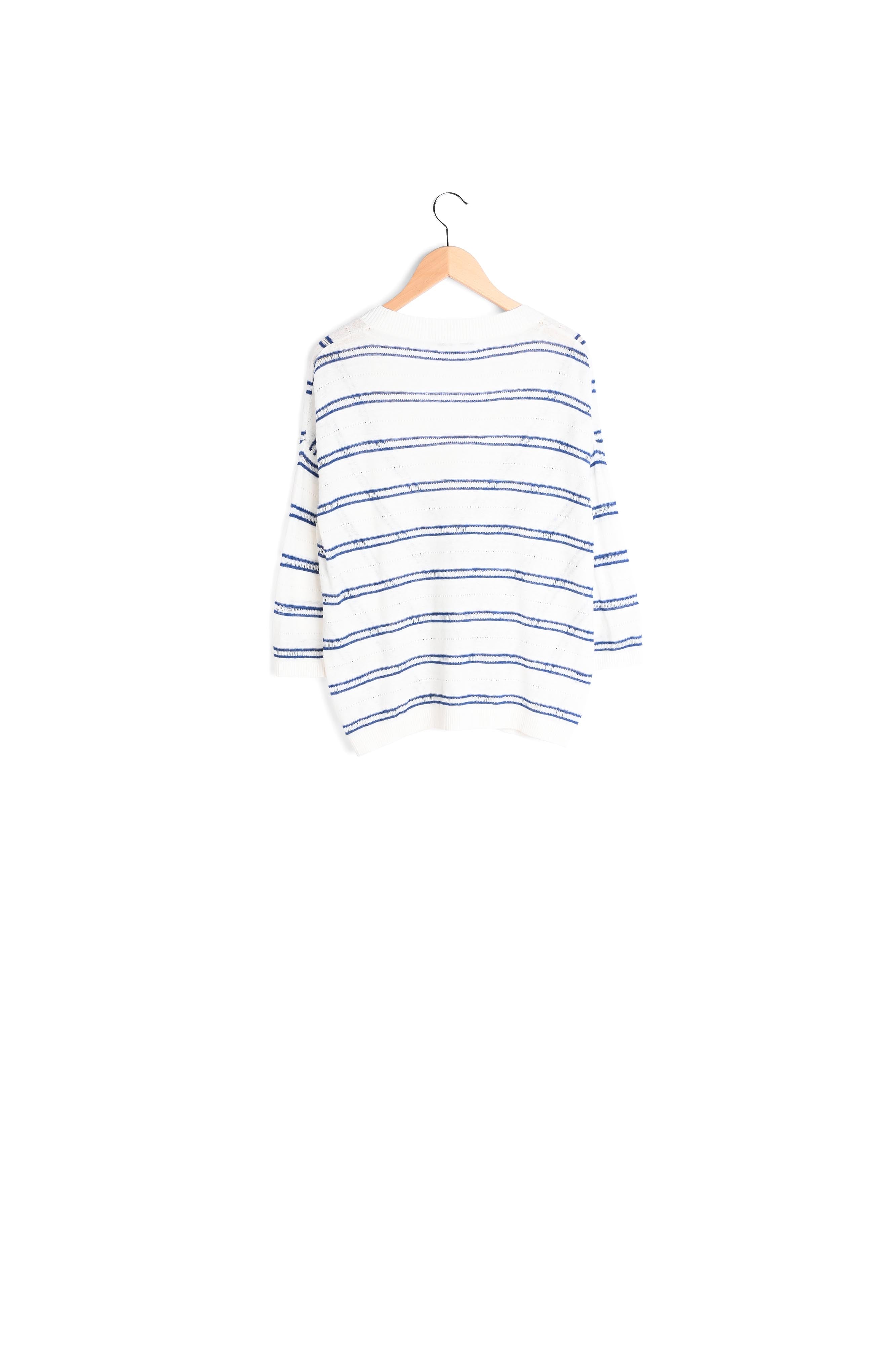 Pull V fin ajouré en coton et lin Faume - seconde main