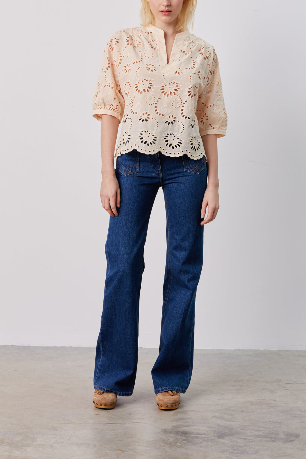 Blouse à broderie anglaise en coton - COME Faume - seconde main