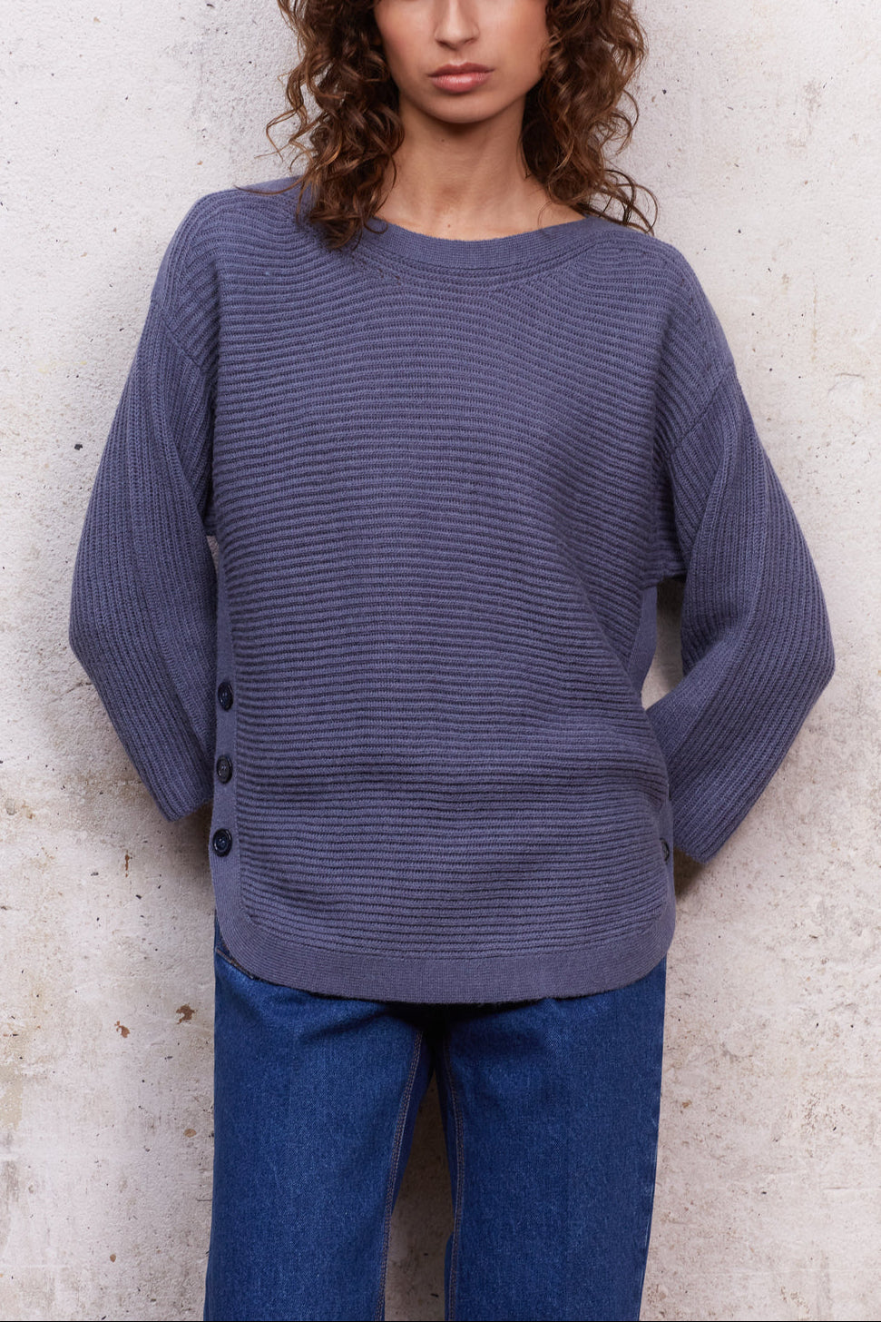Pull col bateau avec boutons métalliques gravés - LEO Faume - seconde main