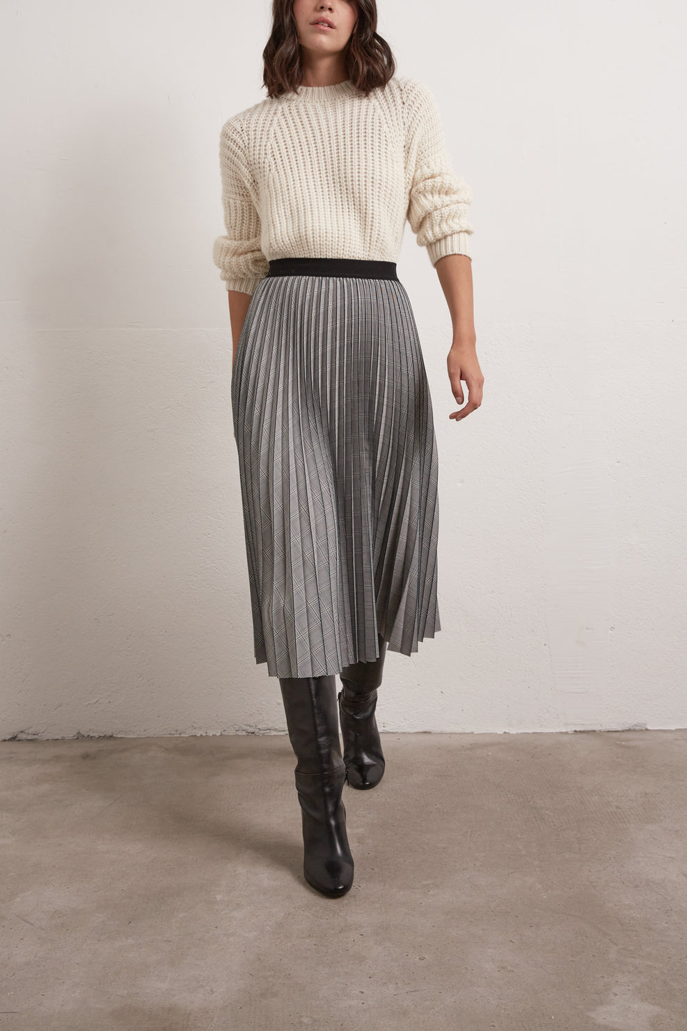 MYRTILLE - Jupe plissée midi prince de galles Faume - seconde main