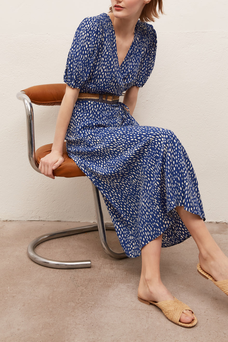 SICILE - Robe longue portefeuille à pois Faume - seconde main