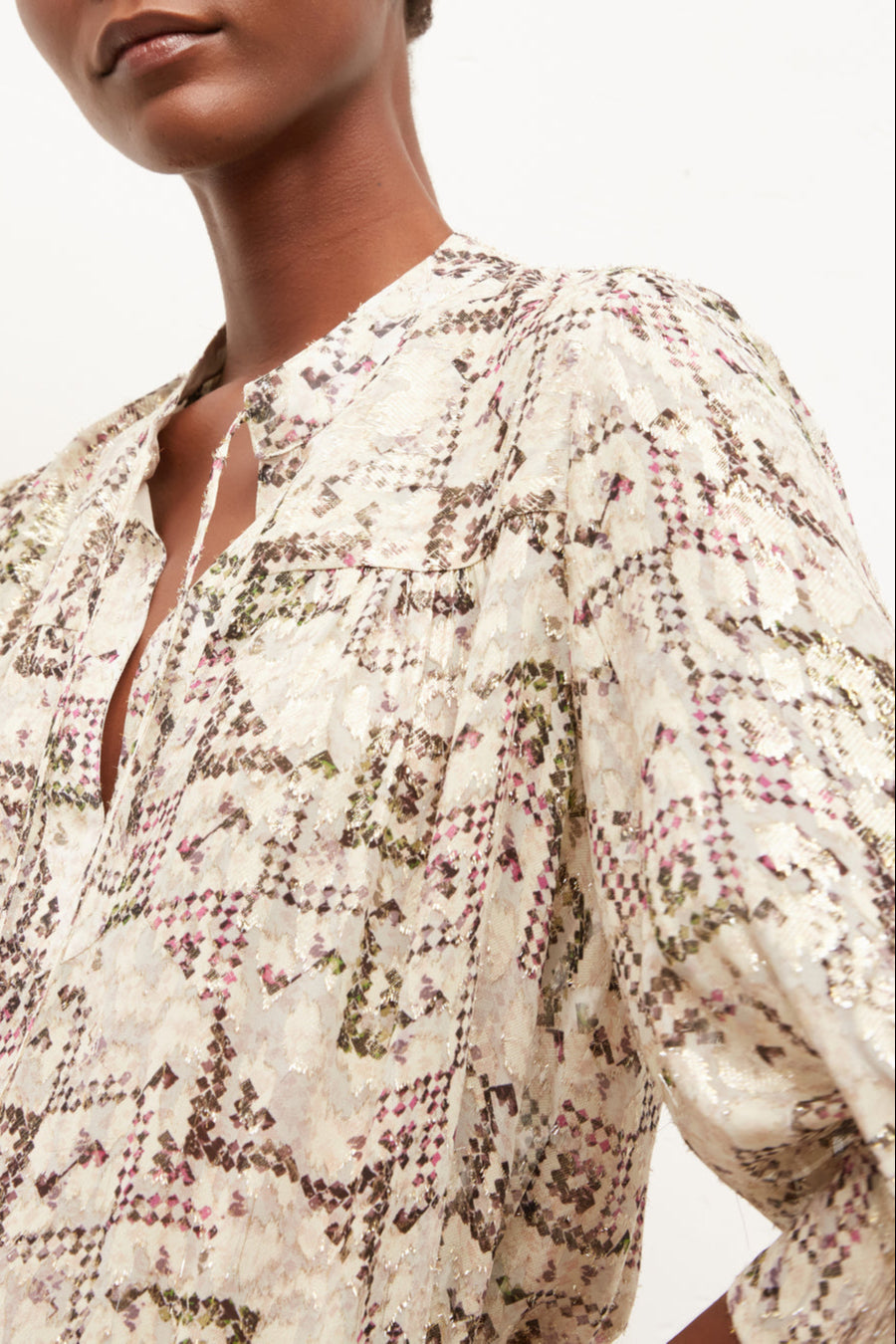 NANS - Blouse en soie imprimée avec Lurex Faume - seconde main