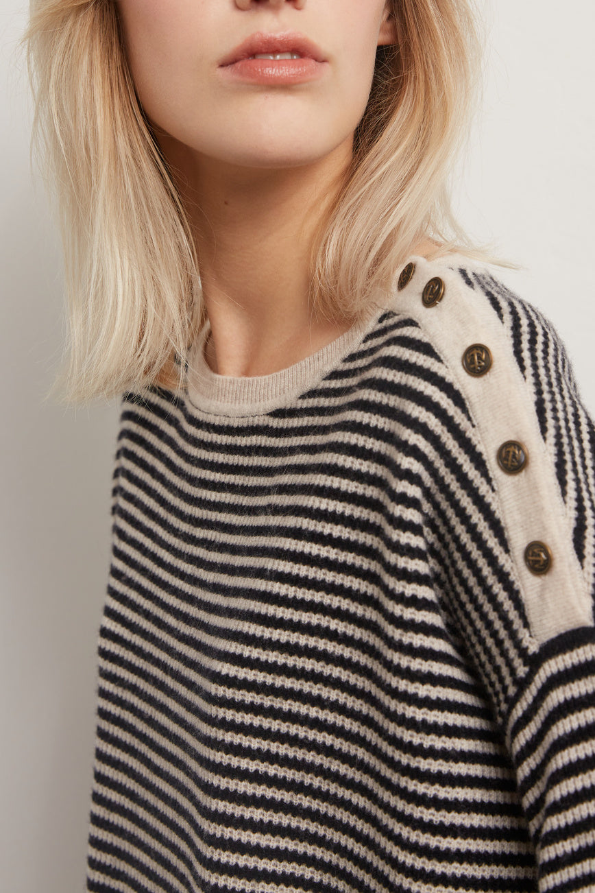 Donatella - Pull à rayures façon marinière en laine Faume - seconde main