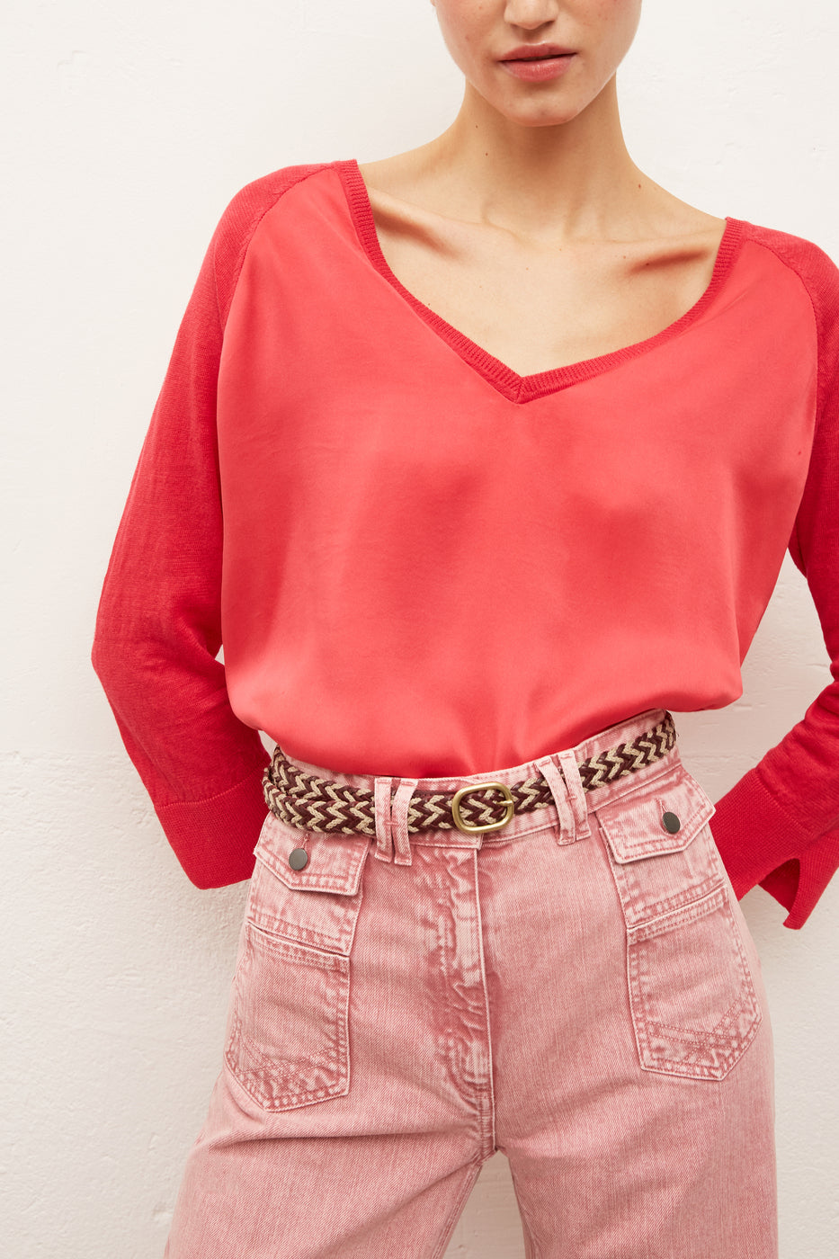 EVANNA - Pull V en lin et soie Faume - seconde main