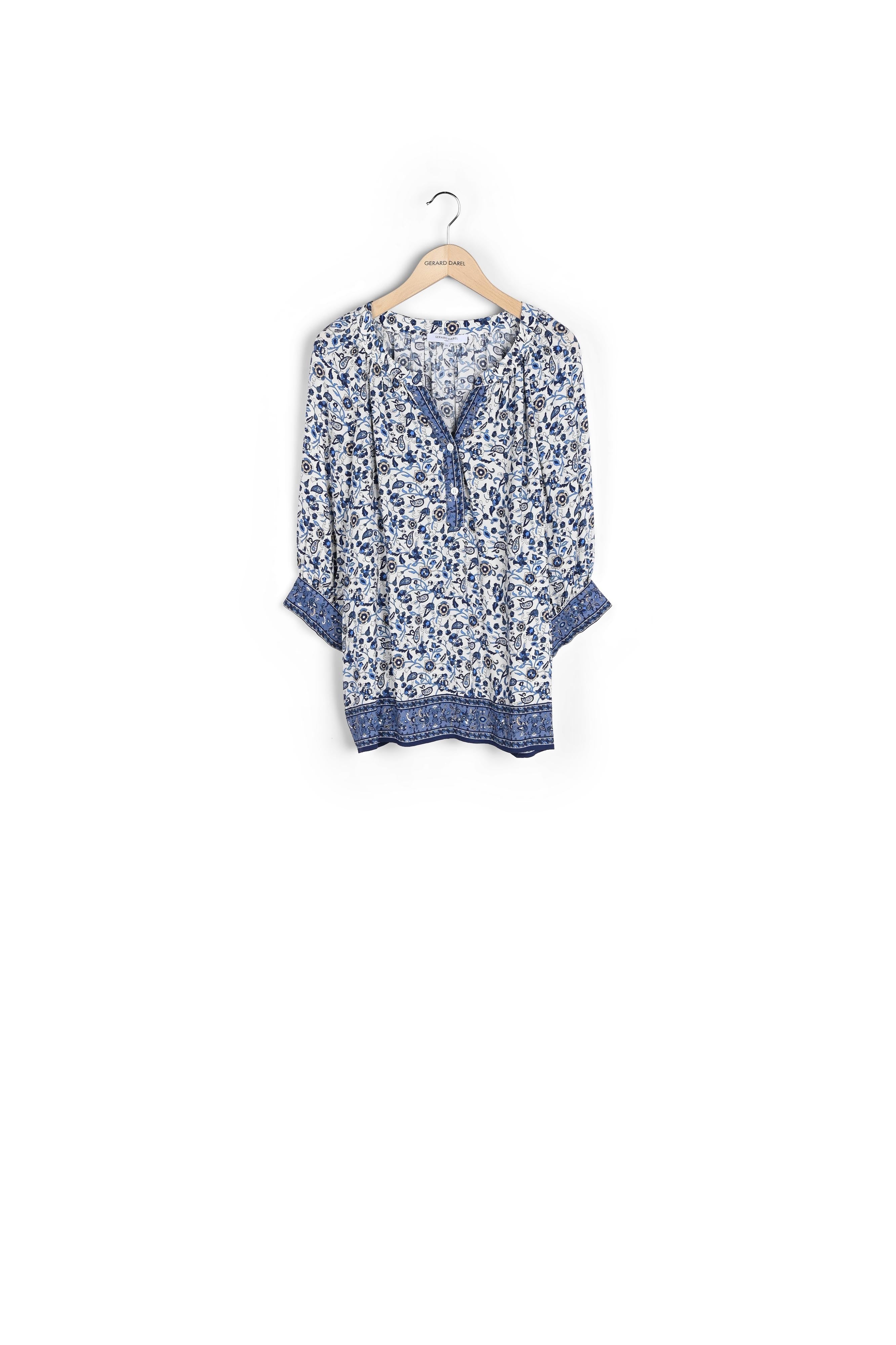 Blouse à motif et finitions contrastées - CAMELLIA Faume - seconde main