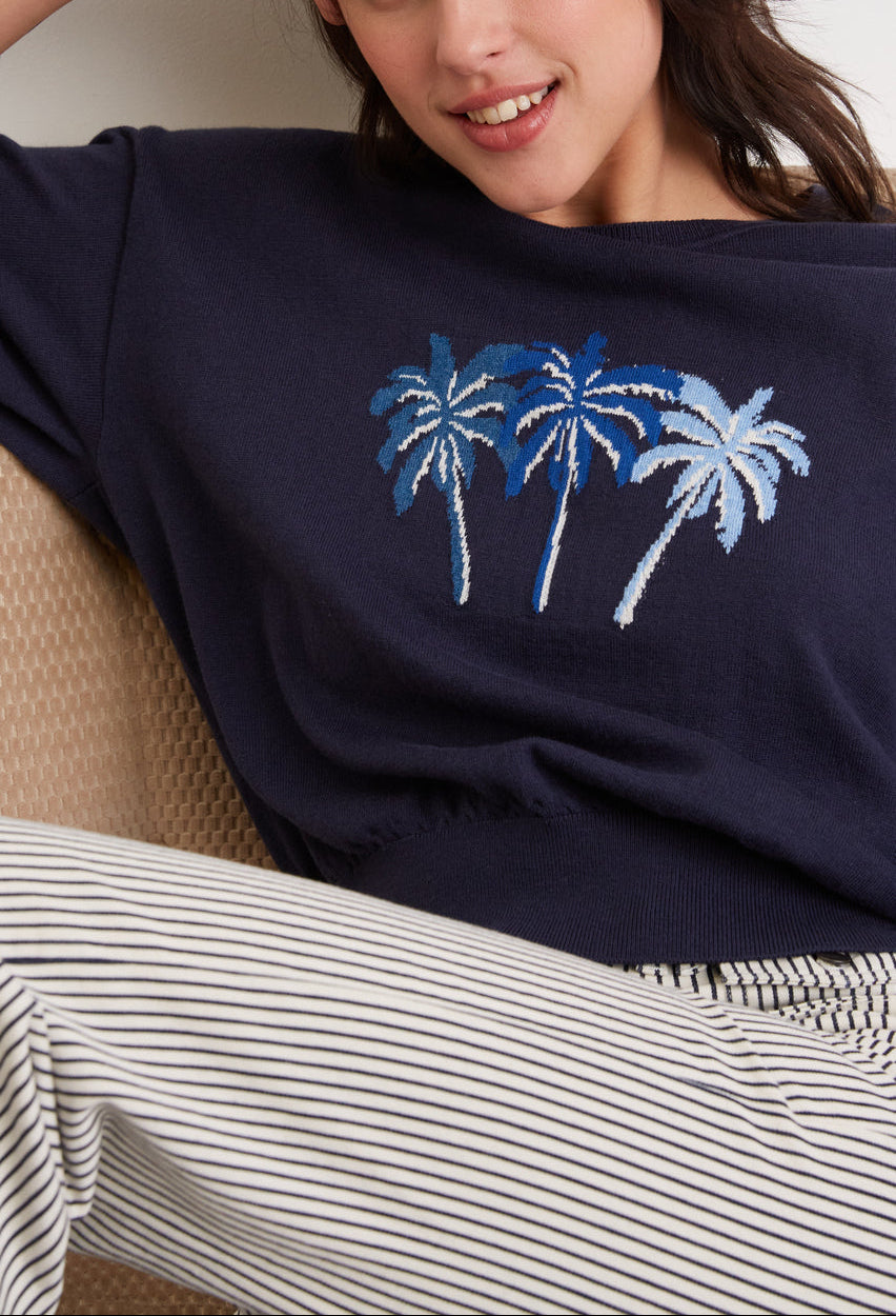 Pull Palmiers en coton et cachemire - LAHOURI Faume - seconde main