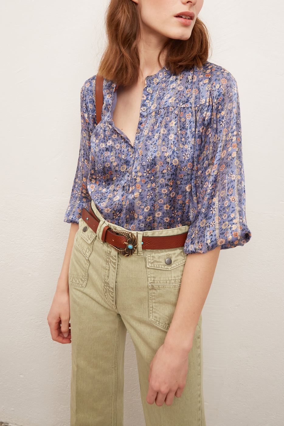 NOLWENN - Blouse en soie et Lurex à imprimé floral Faume - seconde main