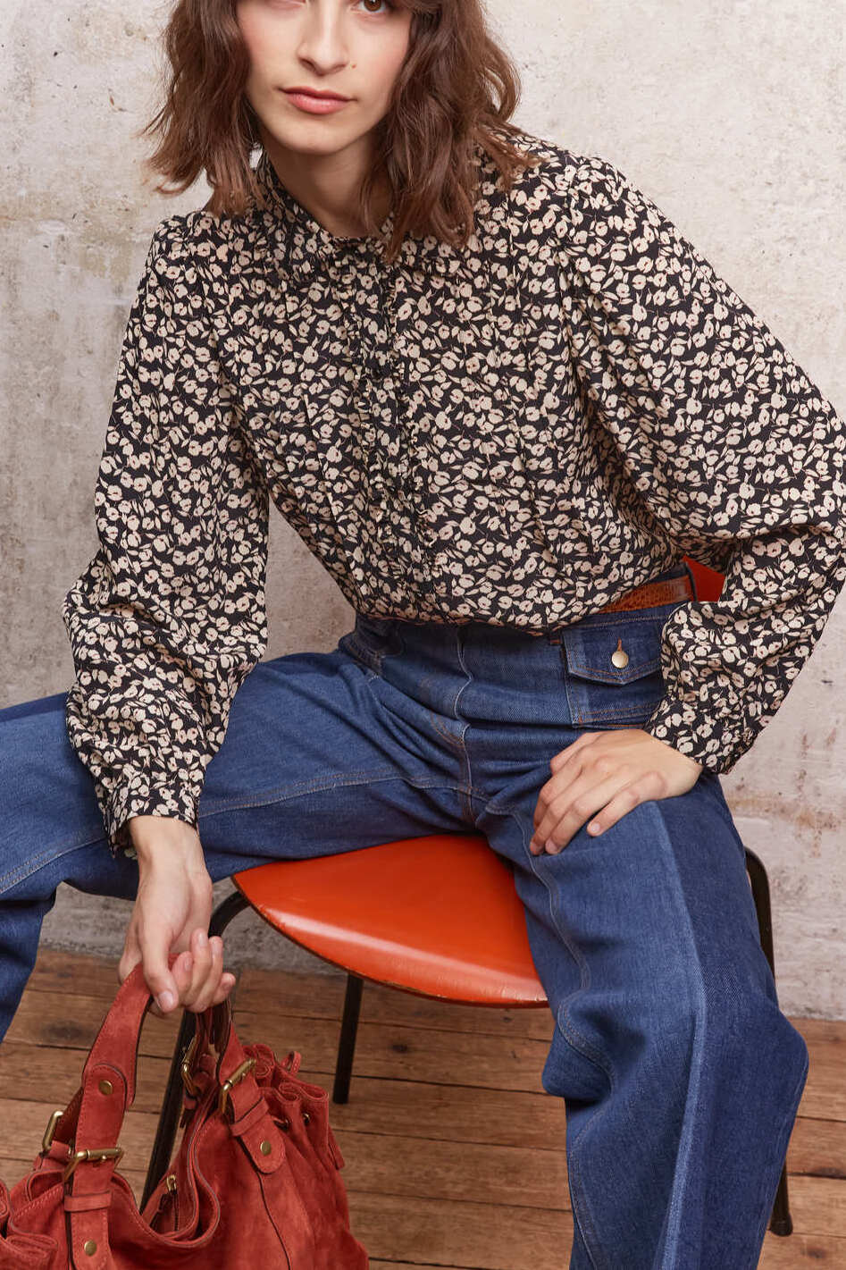 Chemise fleurie avec volants et plis - CHEYENNE Faume - seconde main