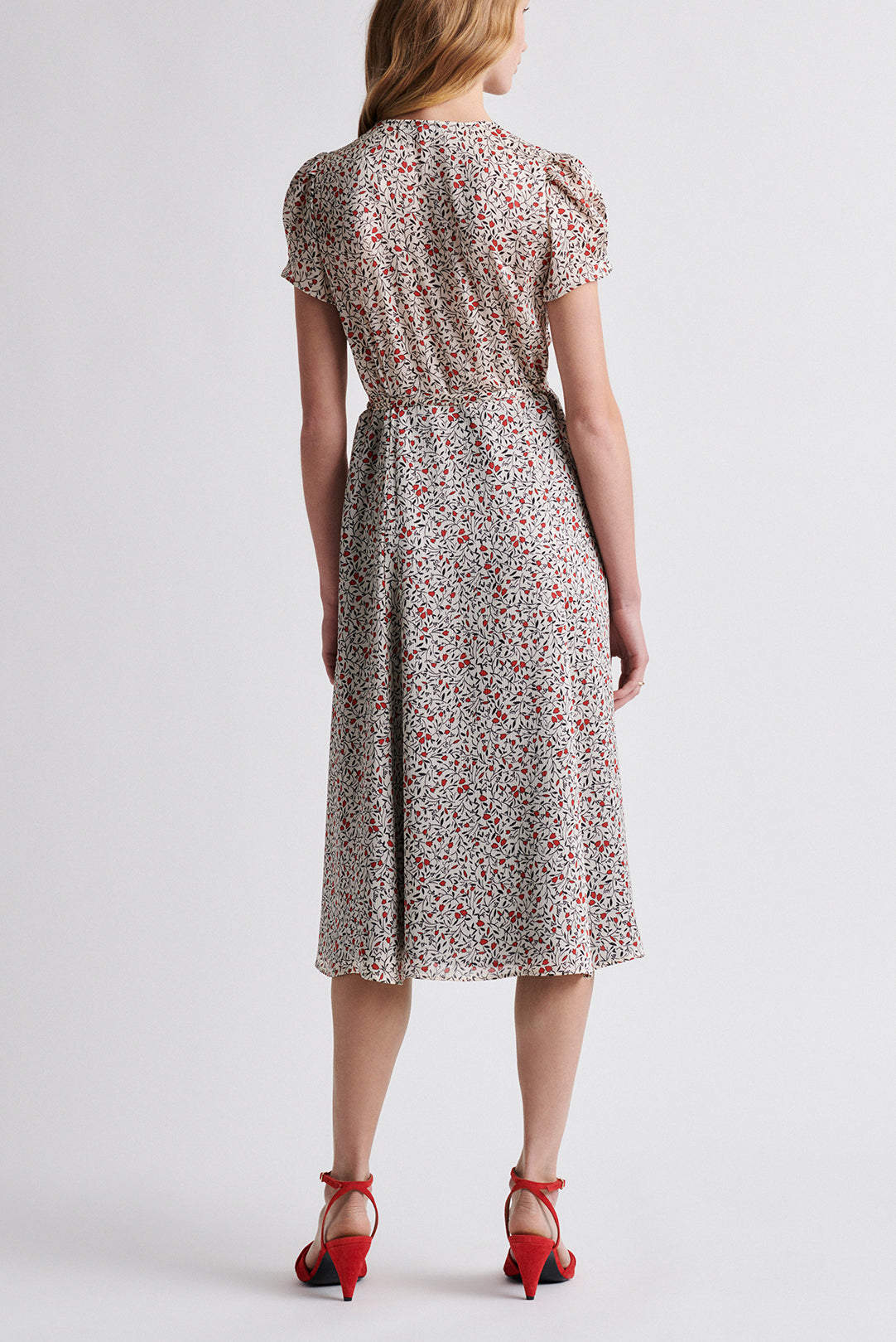 SARA - Robe portefeuille à imprimé floral Faume - seconde main