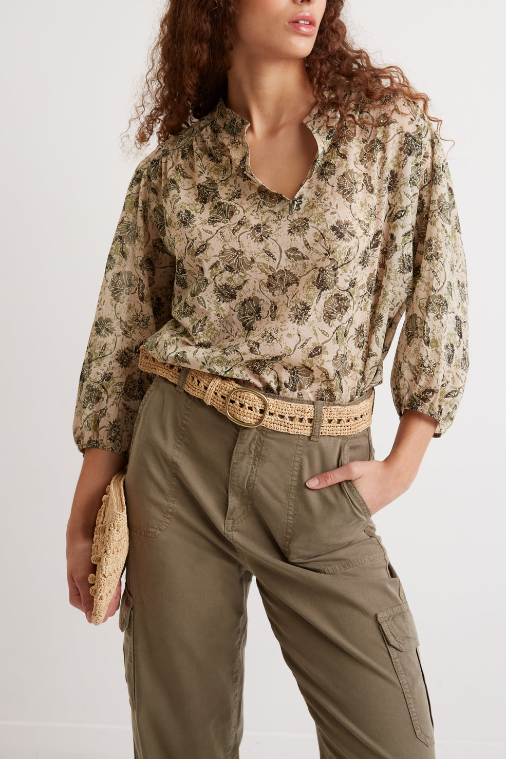 Blouse en voile de coton bicolore - CAPUCINE Faume - seconde main