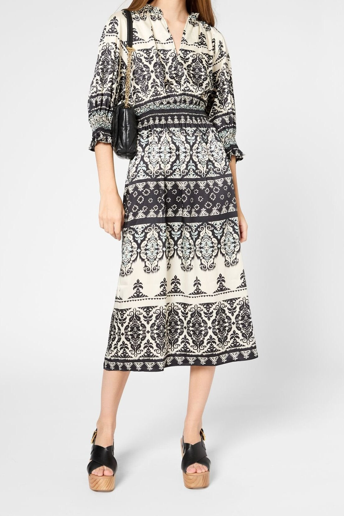Robe midi cintrée imprimée - PETUNIA Faume - seconde main