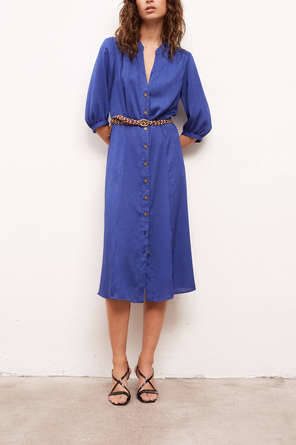 SETTIMA - Robe-chemise longueur midi en jacquard Faume - seconde main